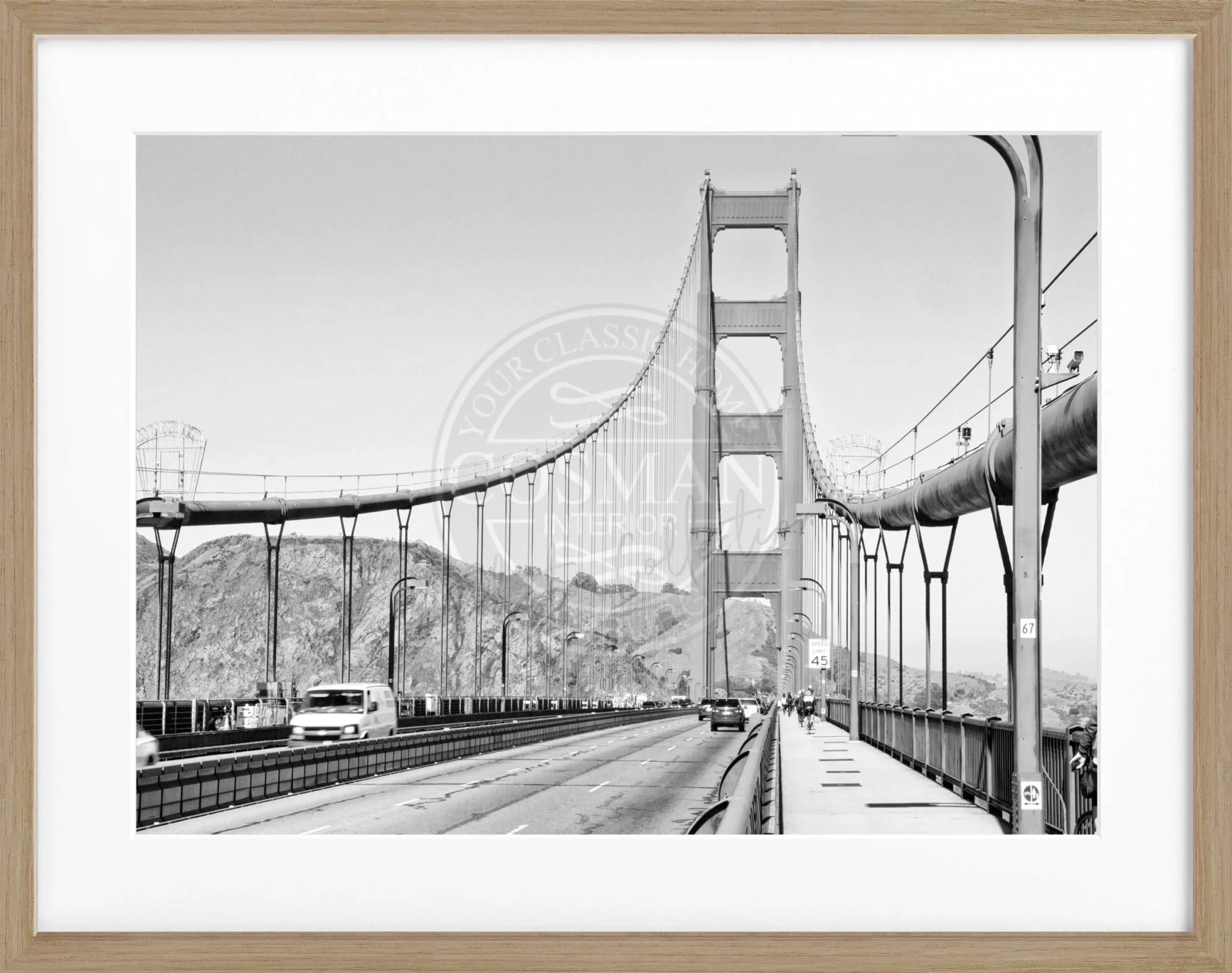 Schwarz-weiß Poster mit Rahmen von Cosman-Photocollection, Golden Gate Bridge in San Francisco, 31x25 cm, Motiv SF21