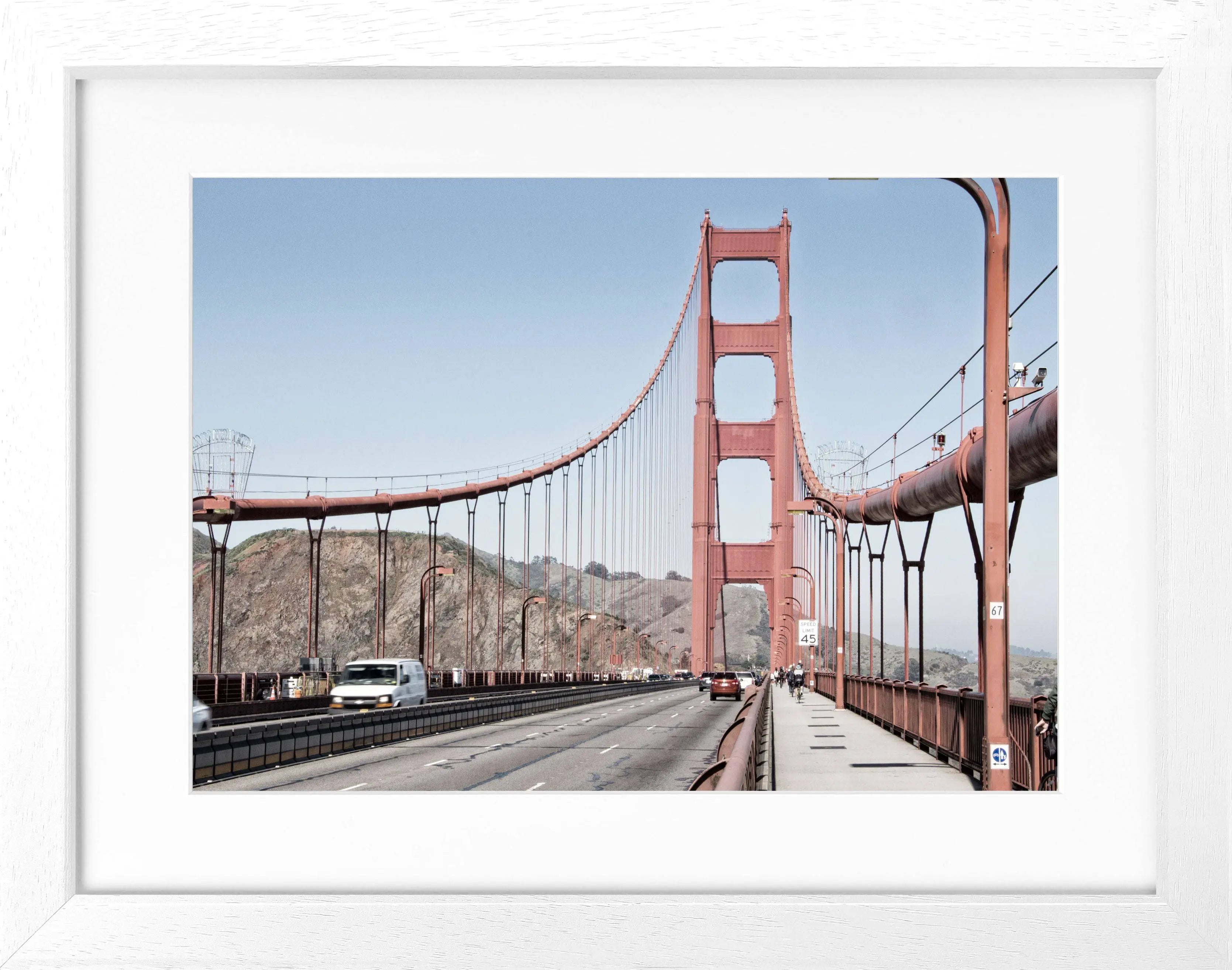 Schwarz-weiß Poster mit Rahmen von Cosman-Photocollection, Golden Gate Bridge in San Francisco, 31x25 cm, Motiv SF21
