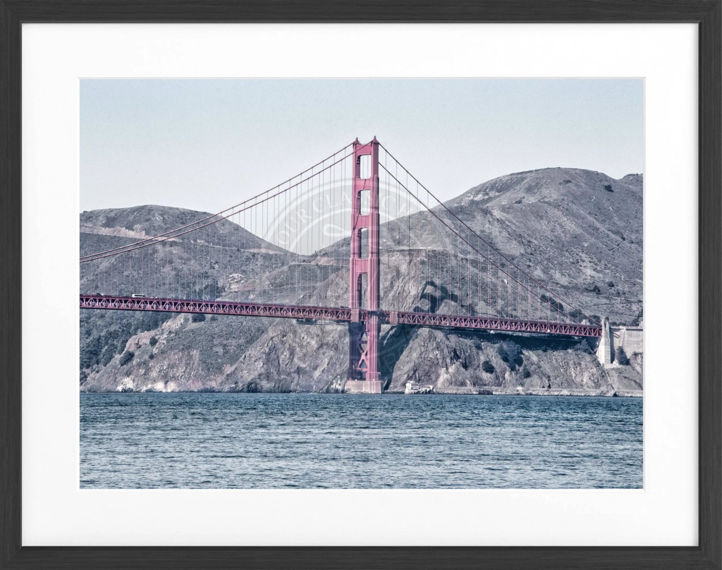 Schwarz-weiß Poster mit Rahmen, Golden Gate Bridge in San Francisco, von Cosman-Photocollection, 31x25 cm