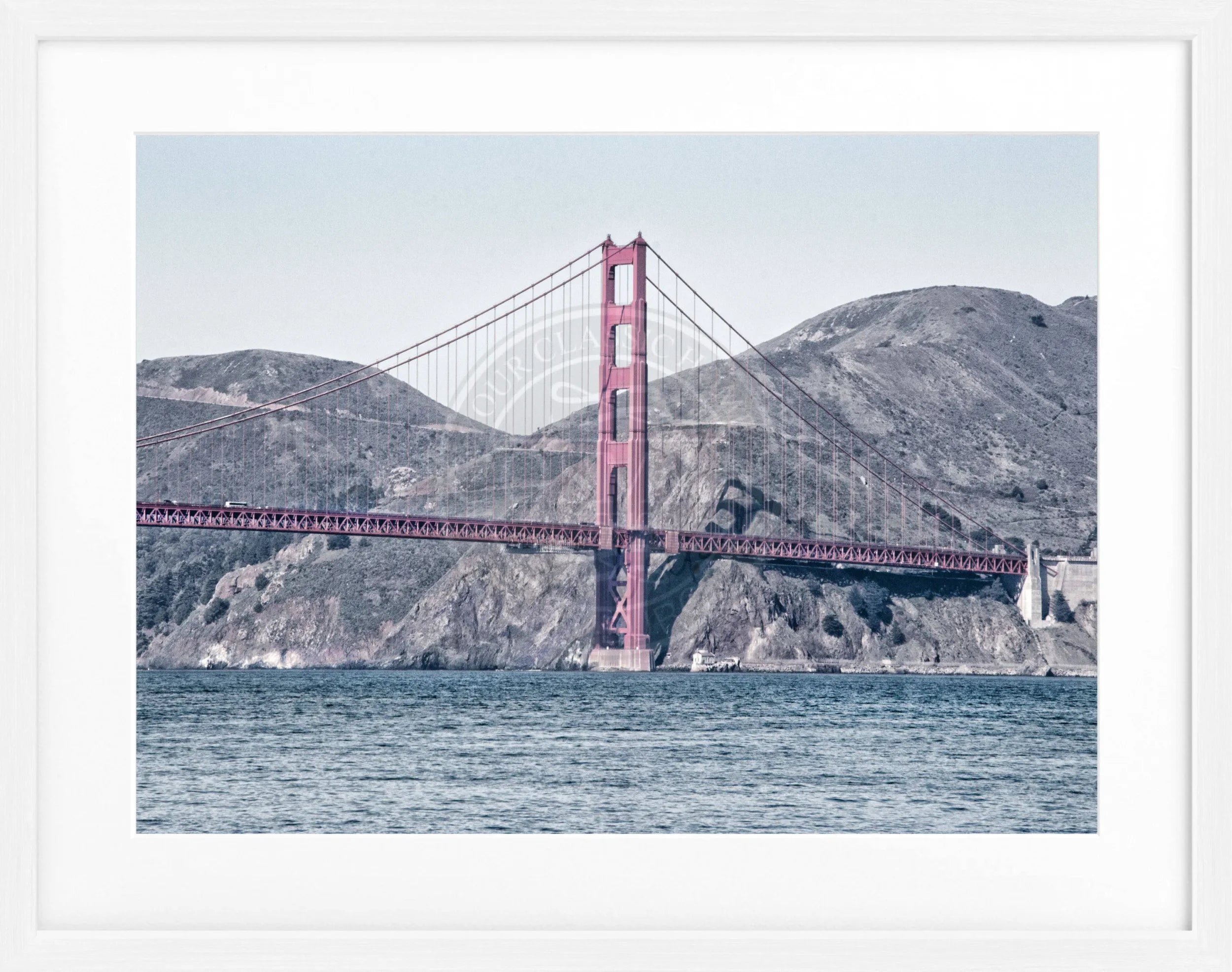 Schwarz-weiß Poster mit Rahmen, Golden Gate Bridge in San Francisco, von Cosman-Photocollection, 31x25 cm, Wanddekoration