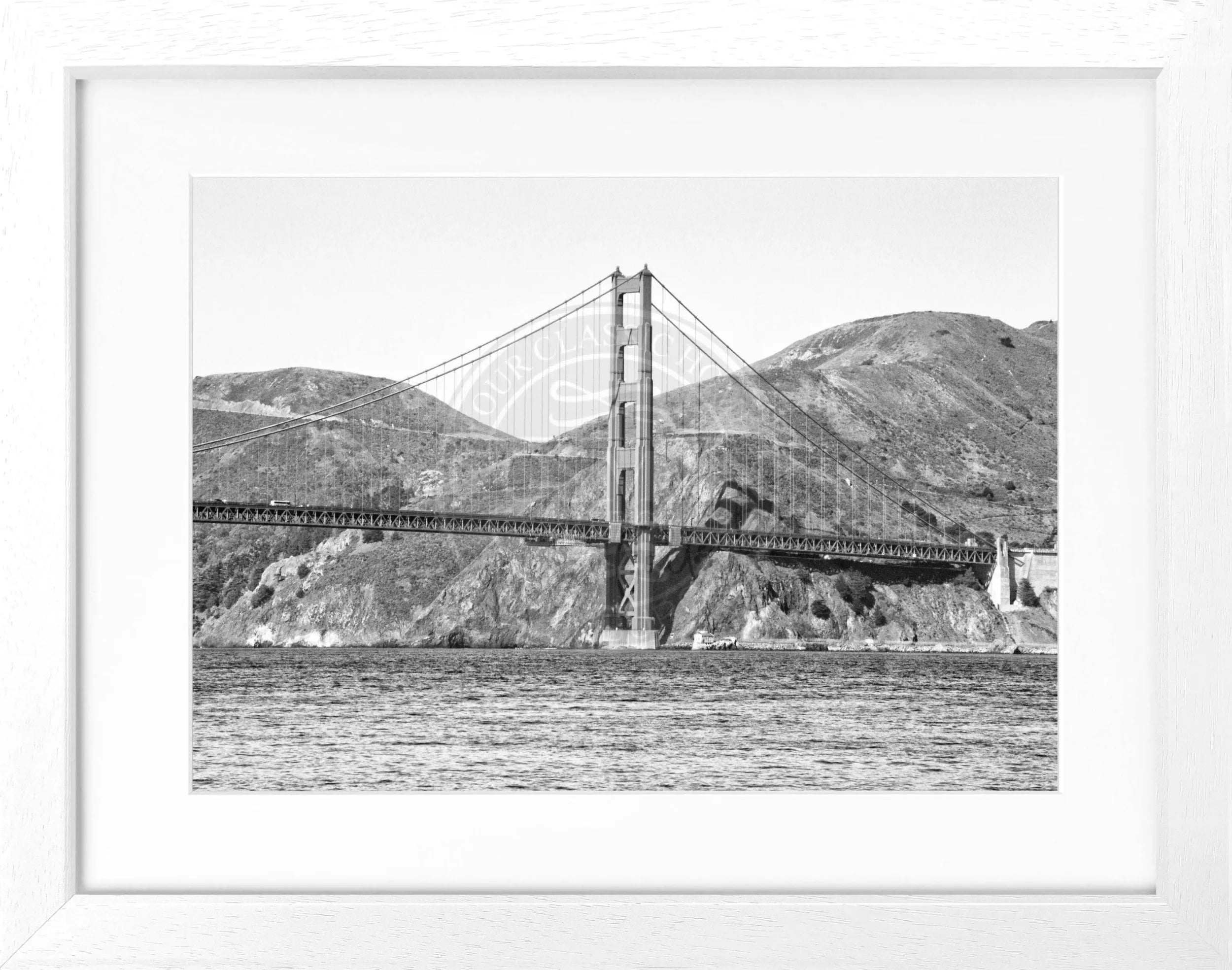 Schwarz-weiß Poster mit Rahmen von Cosman-Photocollection, Golden Gate Bridge in San Francisco, 31x25 cm, Motiv SF43