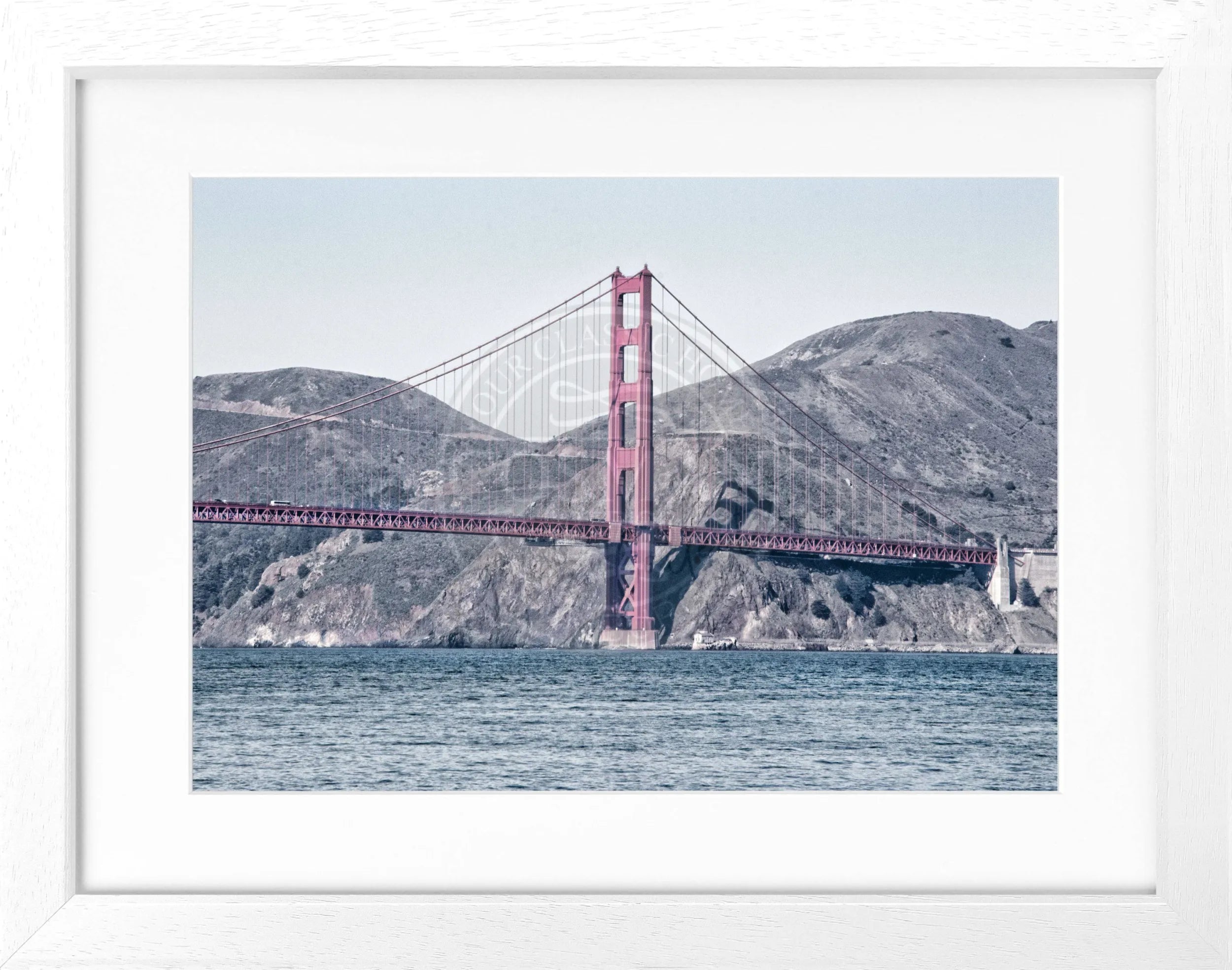 Schwarz-weiß Poster mit Rahmen von Cosman-Photocollection, Golden Gate Bridge in San Francisco, 31x25 cm, Motiv SF43