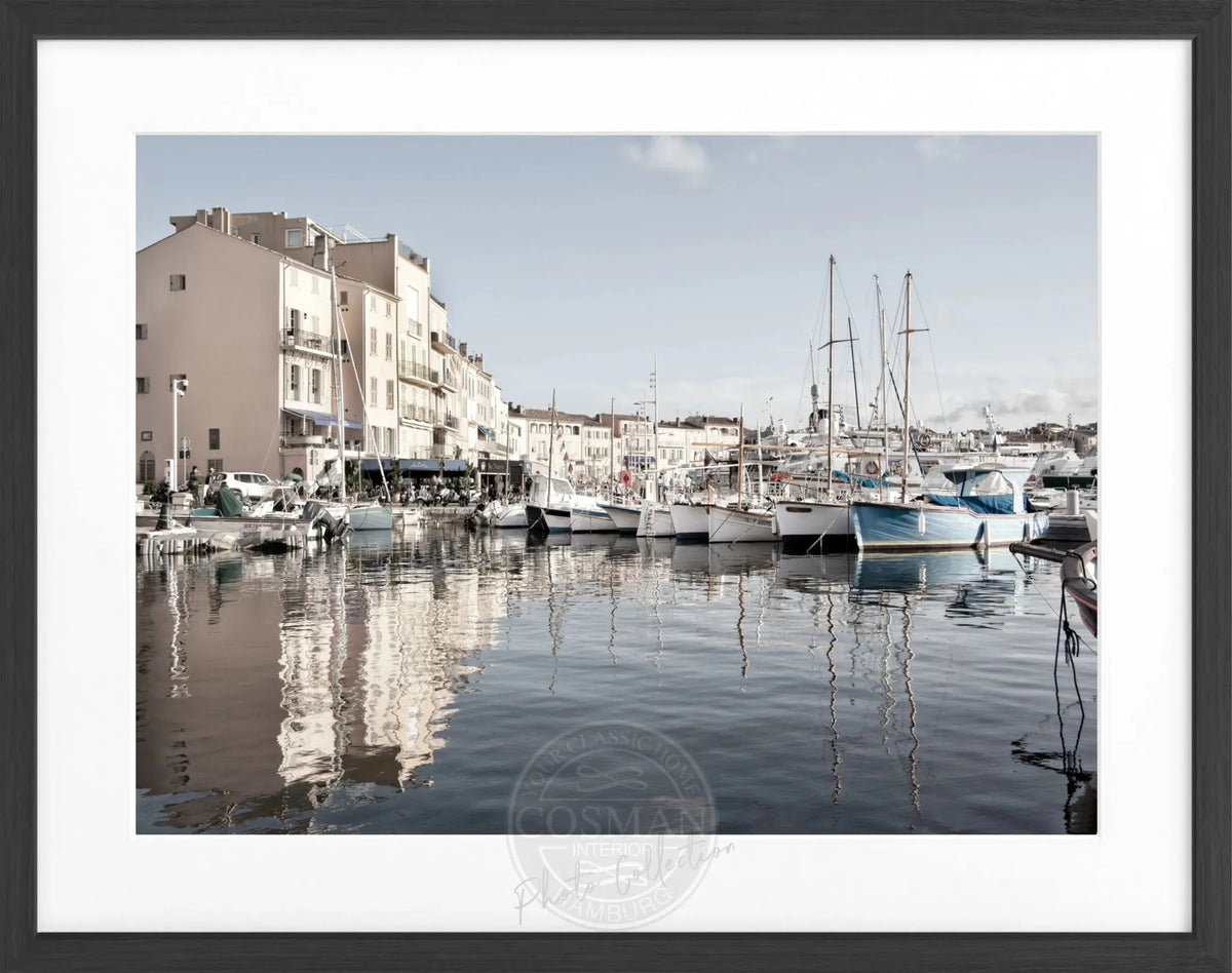Schwarz-weiß Poster mit Rahmen, Motiv Hafen Saint Tropez, von Cosman-Photocollection, 31x25 cm, Kunst und Fotografie Dekoration