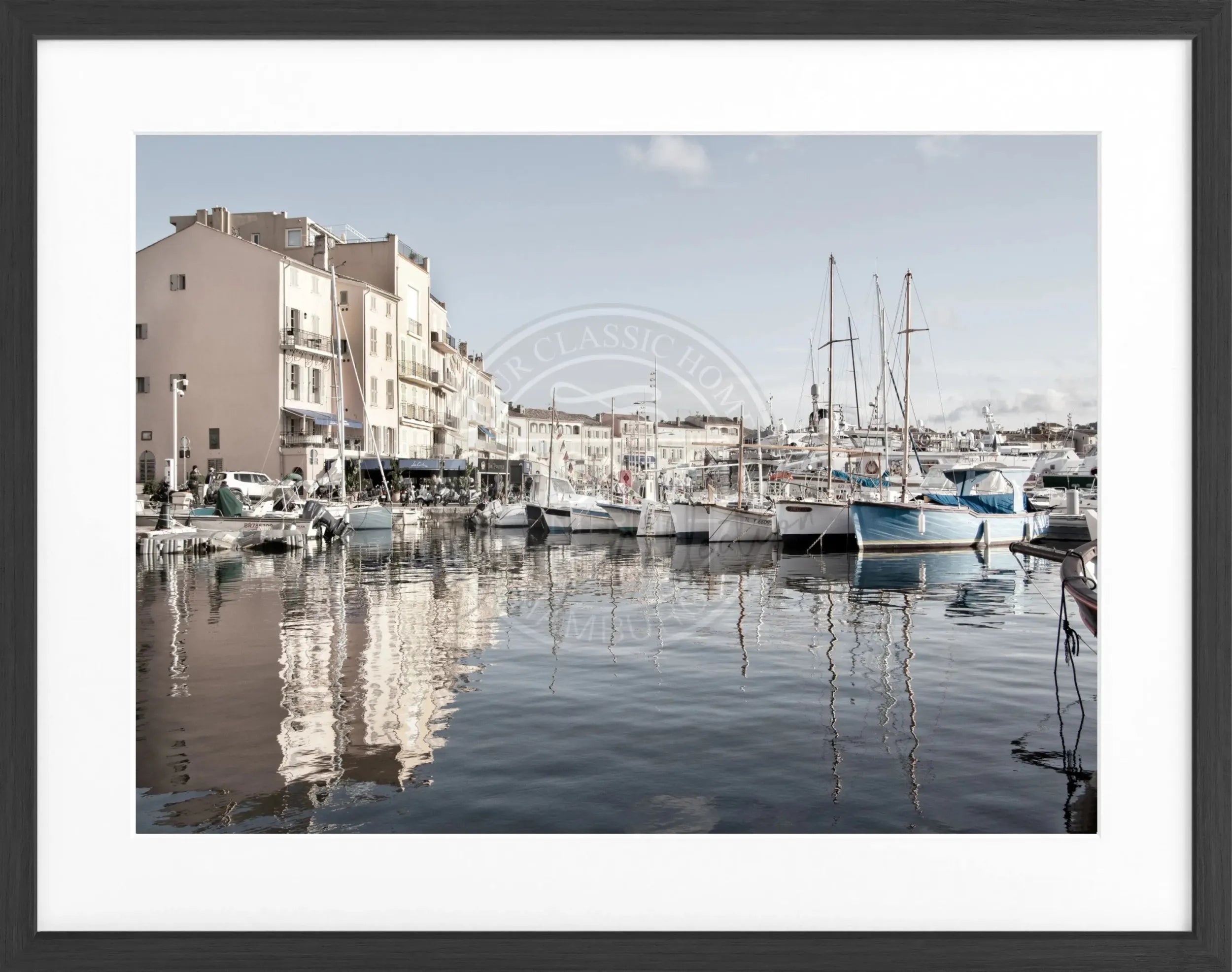 Schwarz-weiß Poster mit Rahmen, Motiv Hafen Saint Tropez, von Cosman-Photocollection, 31x25 cm, Kunst und Fotografie Dekoration