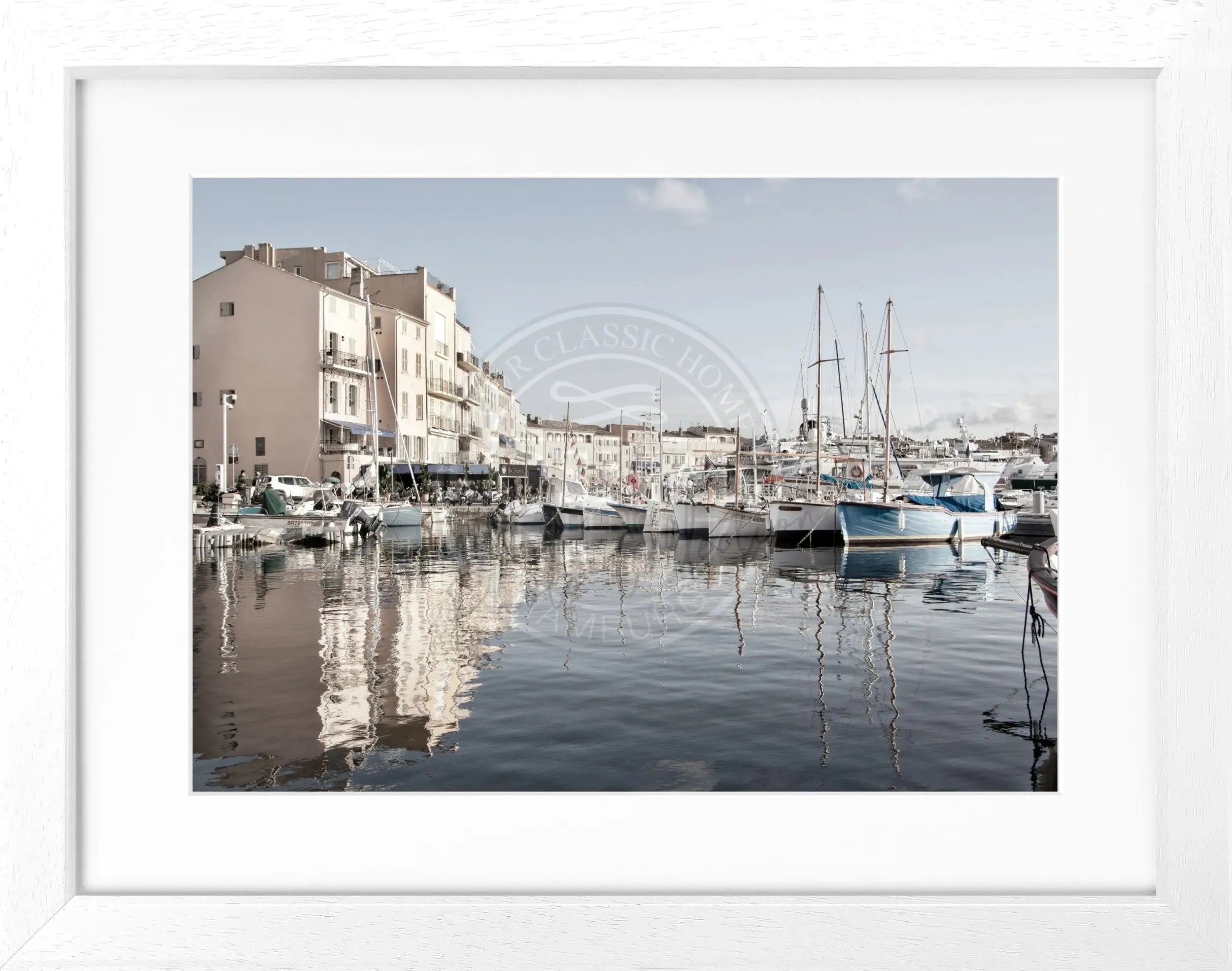 Schwarz-weiß Poster mit Rahmen, Hafen von Saint Tropez, von Cosman-Photocollection, 31x25cm, maritimes Stadtmotiv