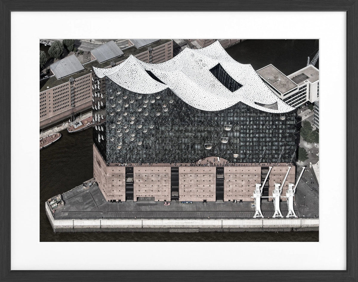 Schwarz-weiß Poster mit Rahmen, Hamburg Elbphilharmonie, Cosman-Photocollection, 31x25cm, dekoratives Wandbild