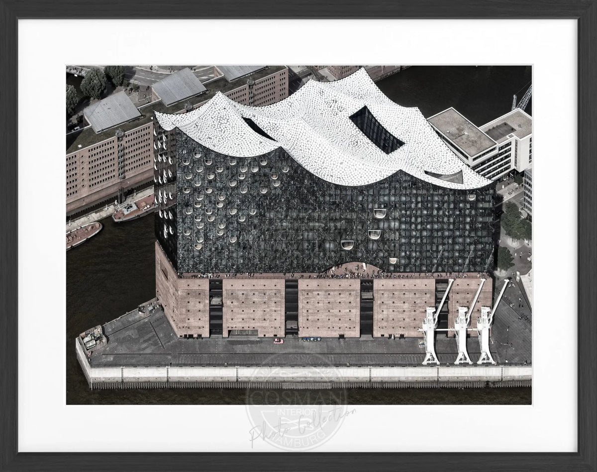 Schwarz-weiß Poster mit Rahmen, Hamburg Elbphilharmonie, Cosman-Photocollection, 31x25cm, dekoratives Wandbild