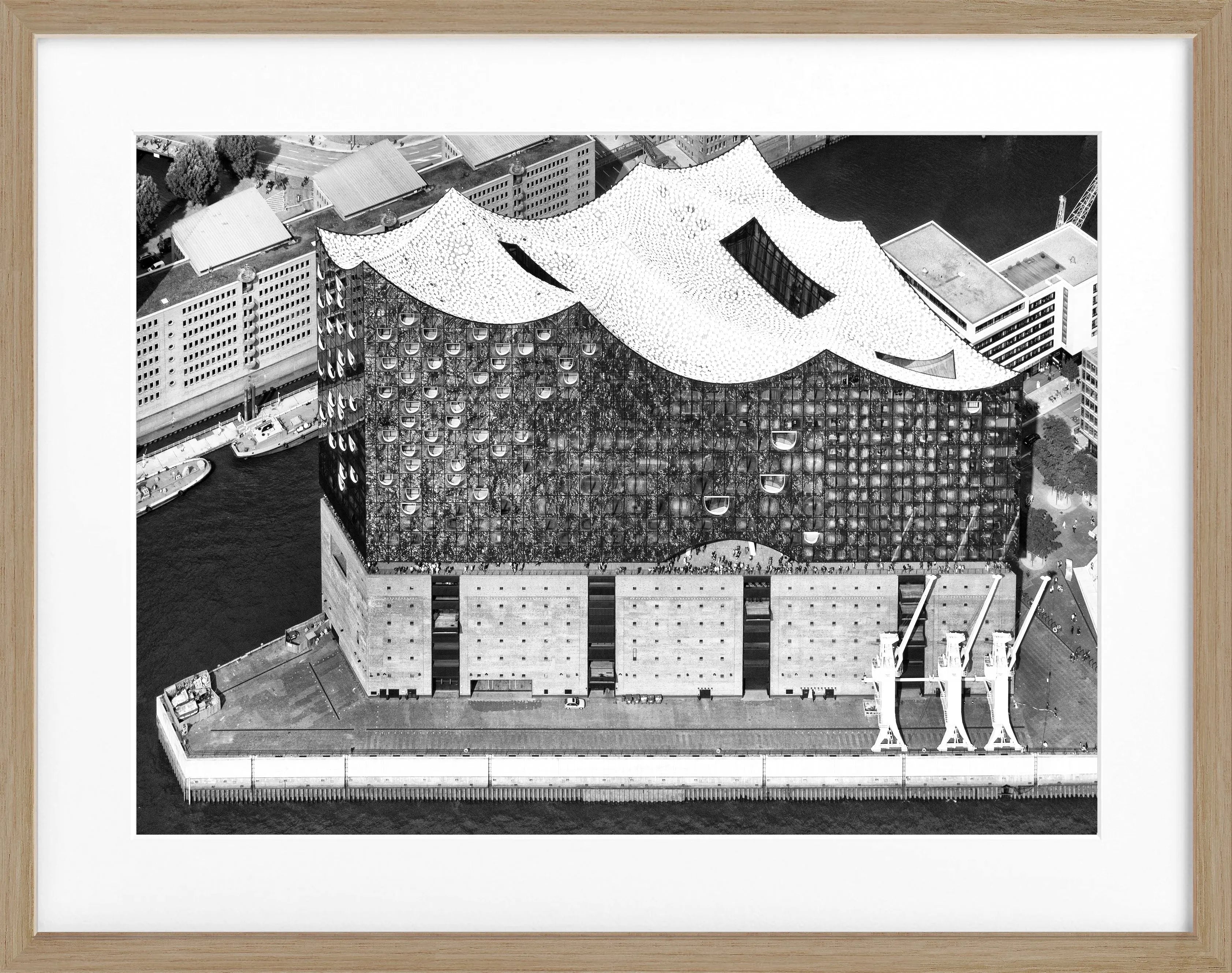 Schwarz-weiß Poster mit Rahmen, Hamburg Elbphilharmonie, von Cosman-Photocollection, 31x25 cm, Wanddekoration