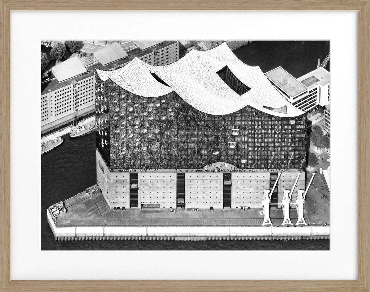 Schwarz-weiß Poster mit Rahmen, Hamburg Elbphilharmonie, von Cosman-Photocollection, 31x25cm, modernes Wandbild