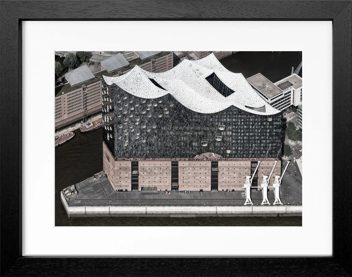 Schwarz-weiß Poster der Elbphilharmonie Hamburg mit Rahmen von Cosman-Photocollection, 31x25cm, stilvolles Wandbild