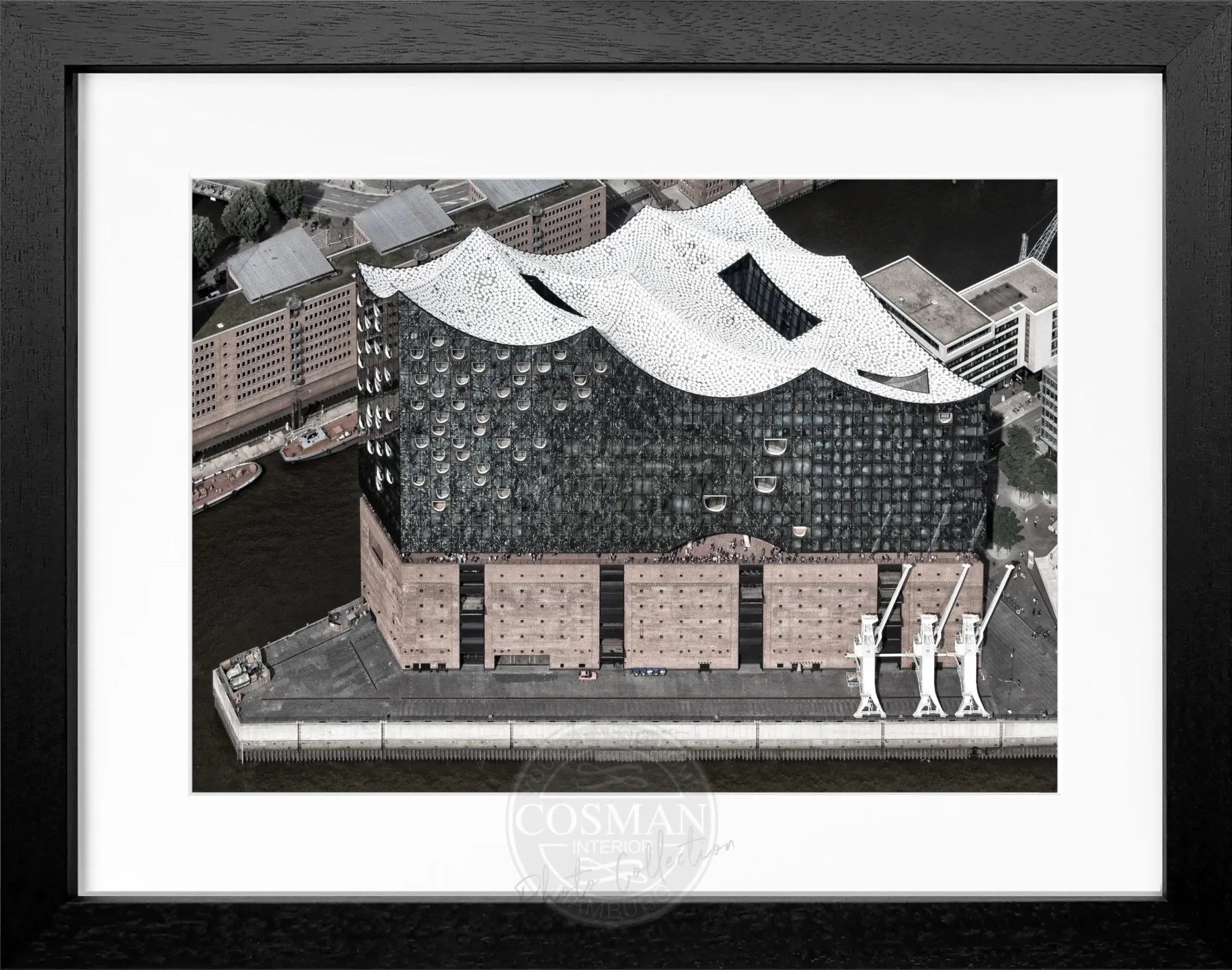 Schwarz-weiß Poster der Elbphilharmonie Hamburg mit Rahmen von Cosman-Photocollection, 31x25cm, stilvolles Wandbild