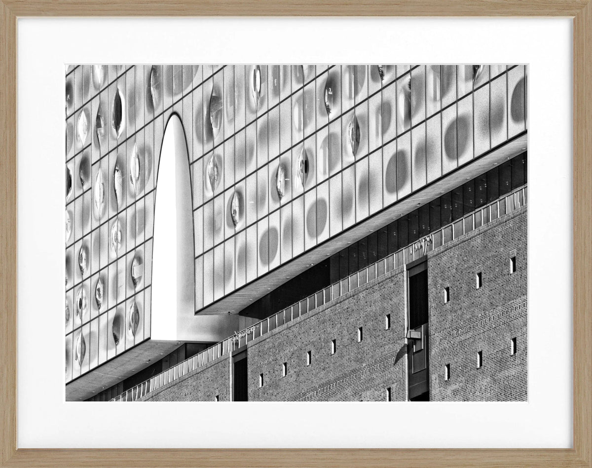 Schwarz-weiß Poster mit Rahmen von Hamburg Elphi, 31x25cm, von Cosman-Photocollection, perfekt für Hamburg-Dekor.