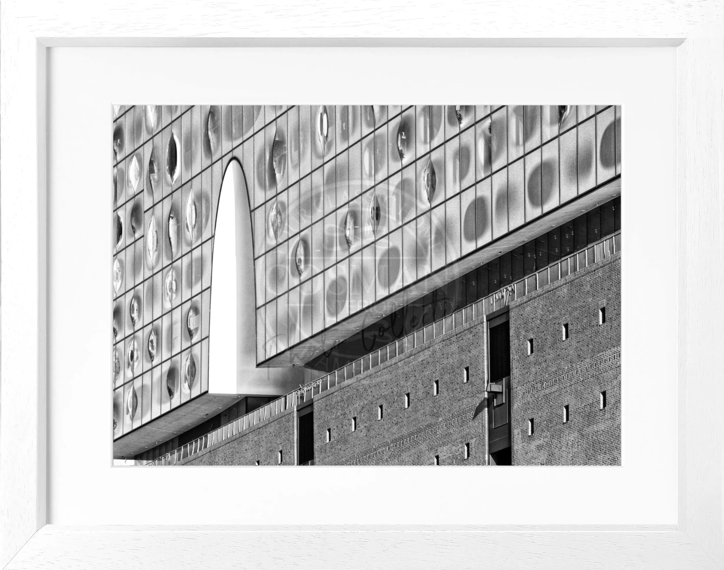 Schwarz-weiß Poster mit Rahmen von Hamburg Elphi, Hamburg-Poster von Cosman-Photocollection, 31x25 cm