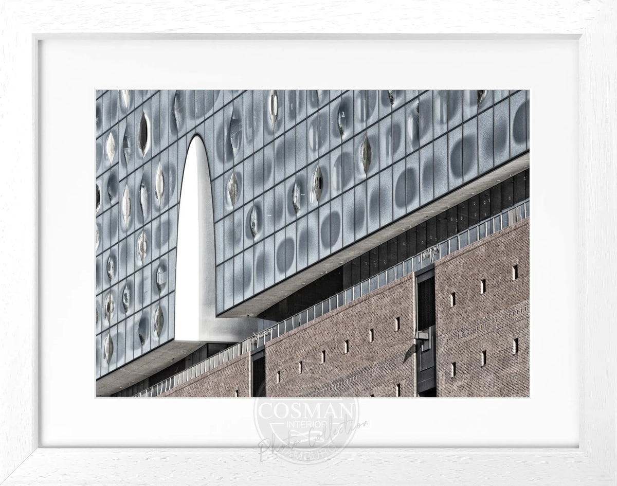 Schwarz-weiß Poster mit Rahmen von Hamburg Elphi, Cosman-Photocollection, Motiv in 31x25cm, Wanddekoration für Hamburg-Liebhaber