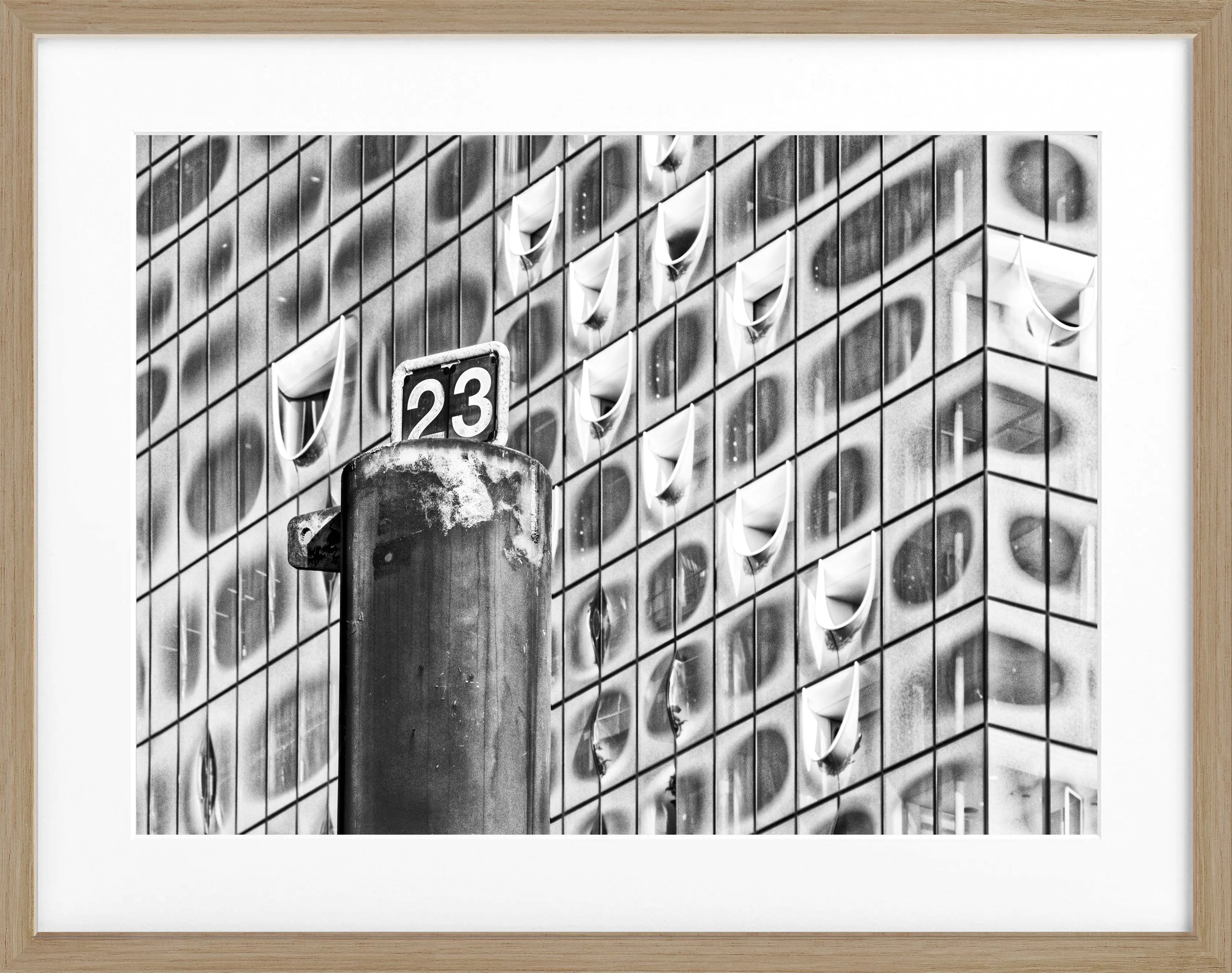 Schwarz-weiß Poster mit Rahmen von Cosman-Photocollection, Hamburg Elphi Motiv, 31x25cm, Wanddekoration