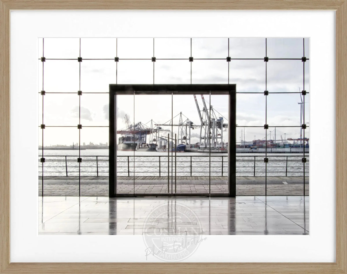 Schwarz-weiß Poster mit Rahmen von Hamburg Hafen, Hamburg, von Cosman-Photocollection, 31x25 cm, maritimes Motiv