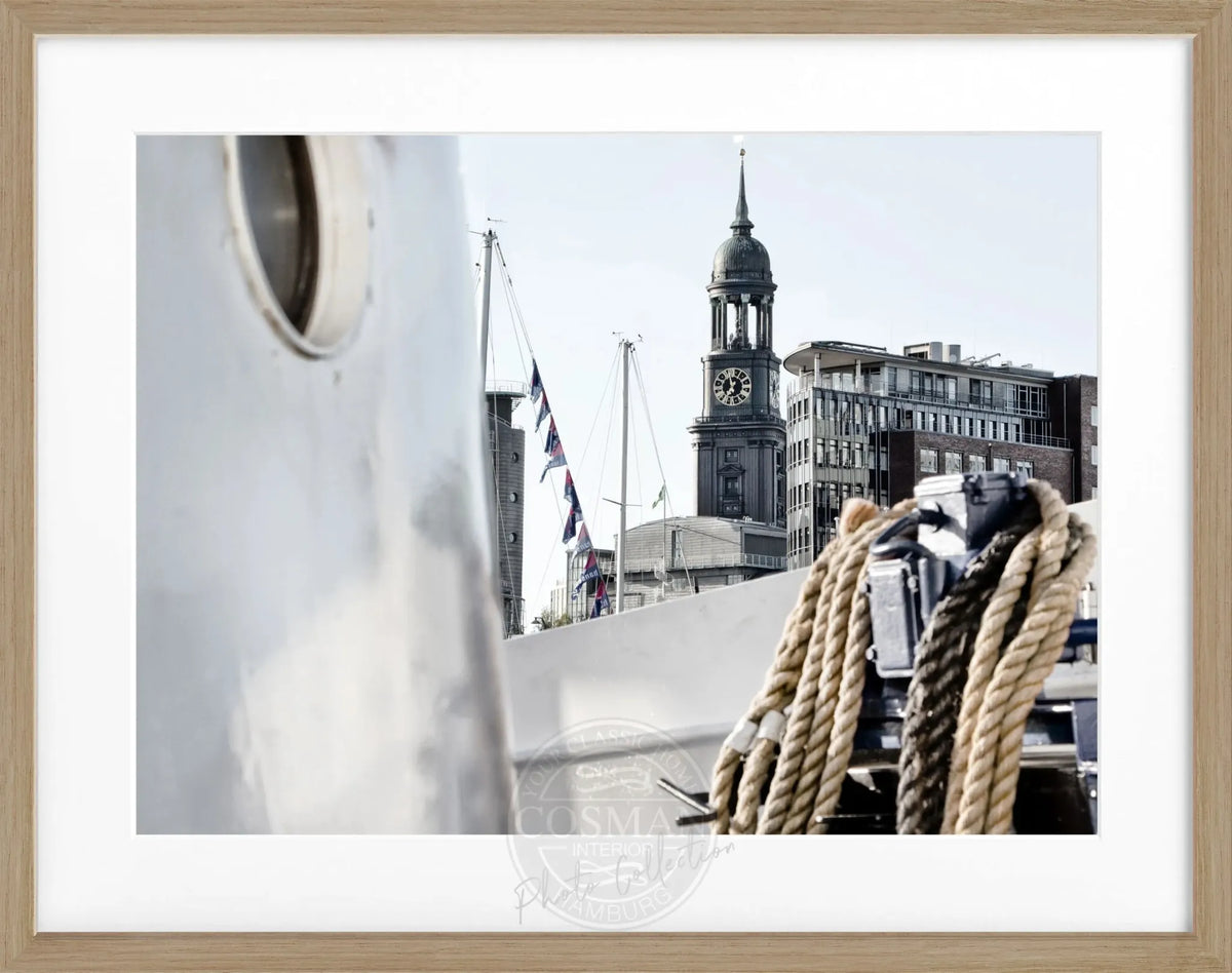 Schwarz-weiß Poster mit Rahmen von Cosman-Photocollection, Hamburg Michel Motiv, 31x25 cm, Kunstdruck für Hamburg Fans