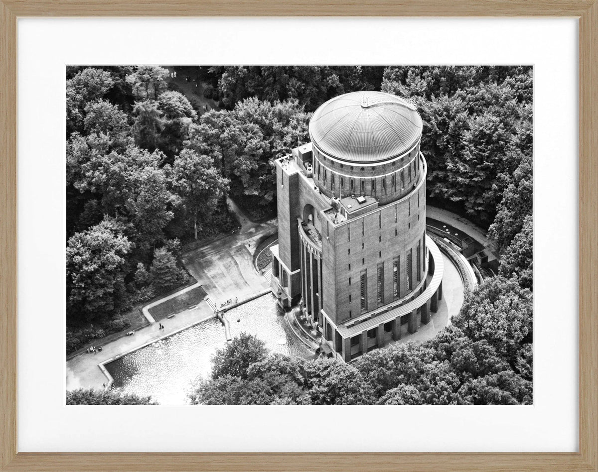 Schwarz-weiß Poster mit Rahmen von Cosman-Photocollection, Hamburg Planetarium Motiv, 31x25 cm, hochwertiges Wandbild