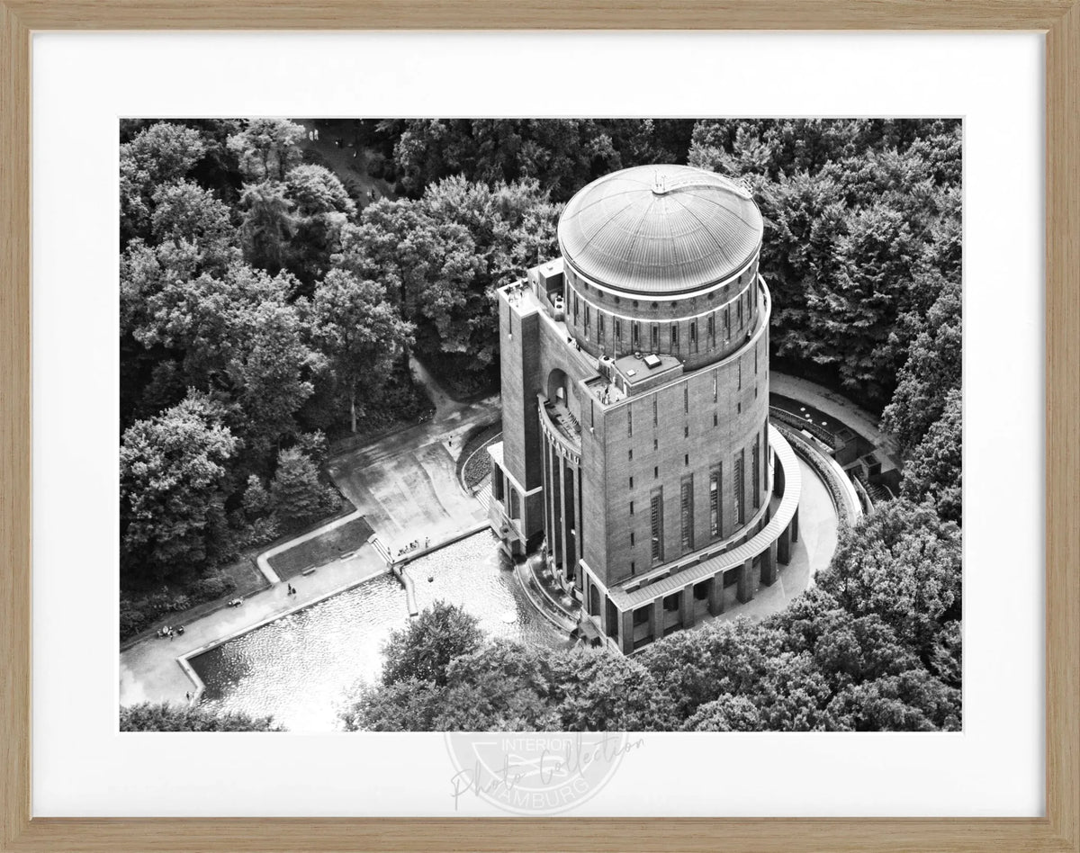 Schwarz-weiß Poster mit Rahmen von Cosman-Photocollection, Hamburg Planetarium Motiv, 31x25 cm, hochwertiges Wandbild