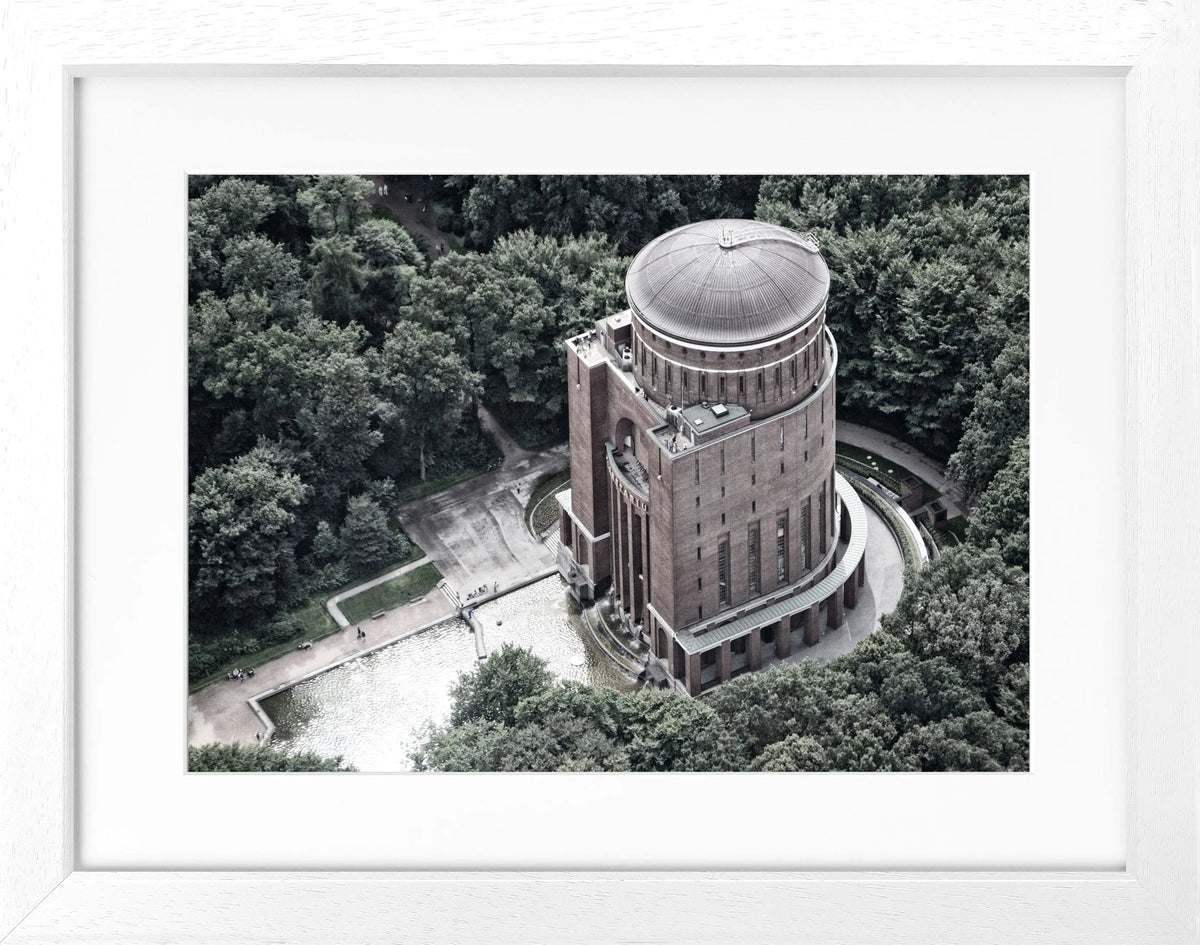 Schwarz-weiß Poster mit Rahmen von Cosman-Photocollection, Hamburg Planetarium, 31x25 cm, dekoratives Bild für Wandgestaltung