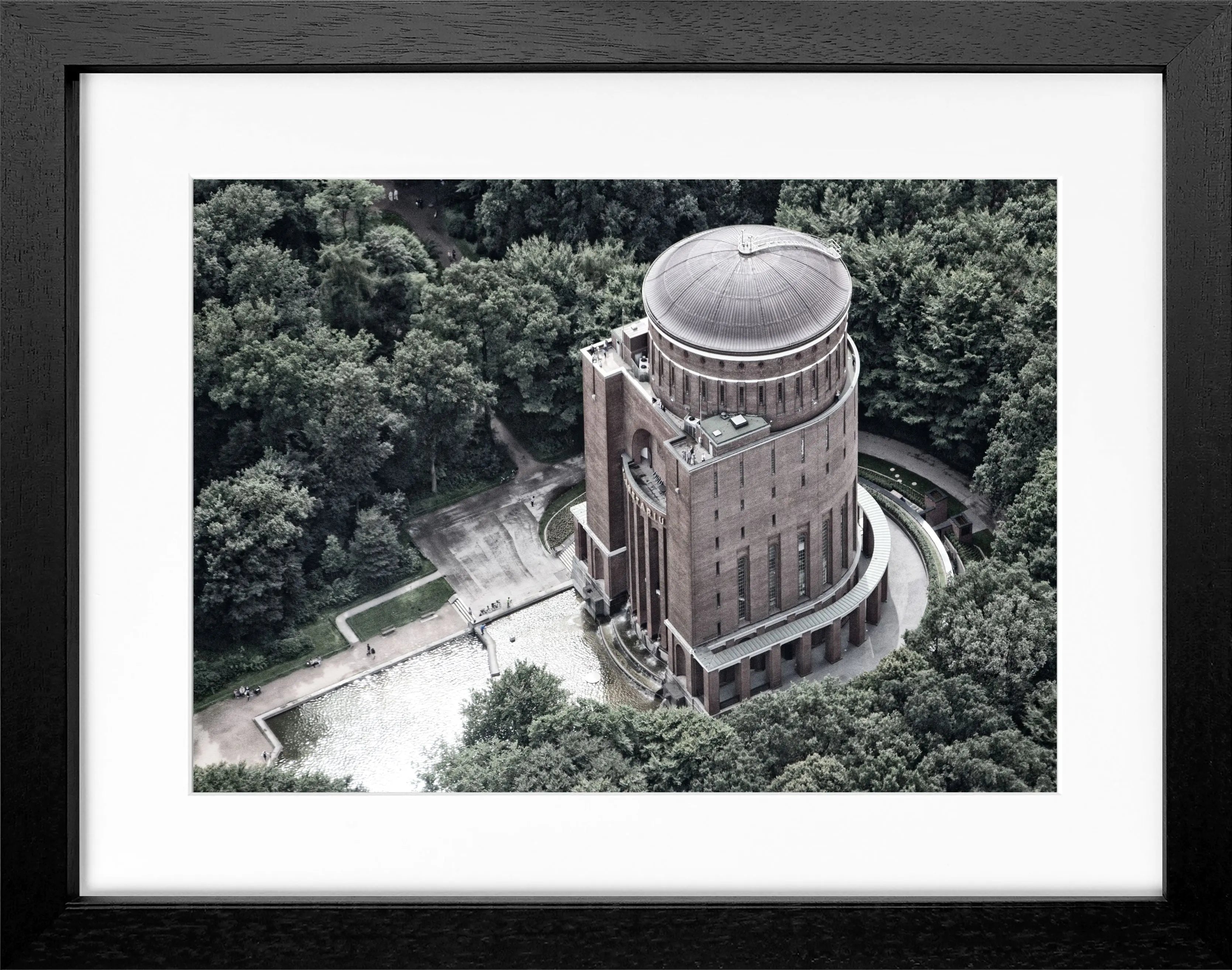 Schwarz-weiß Poster mit Rahmen, Hamburg Planetarium Motiv, 31x25cm, von Cosman-Photocollection, stilvolles Wandbild