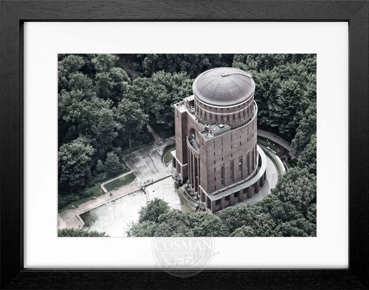 Schwarz-weiß Poster mit Rahmen, Hamburg Planetarium Motiv, von Cosman-Photocollection, 31x25 cm.