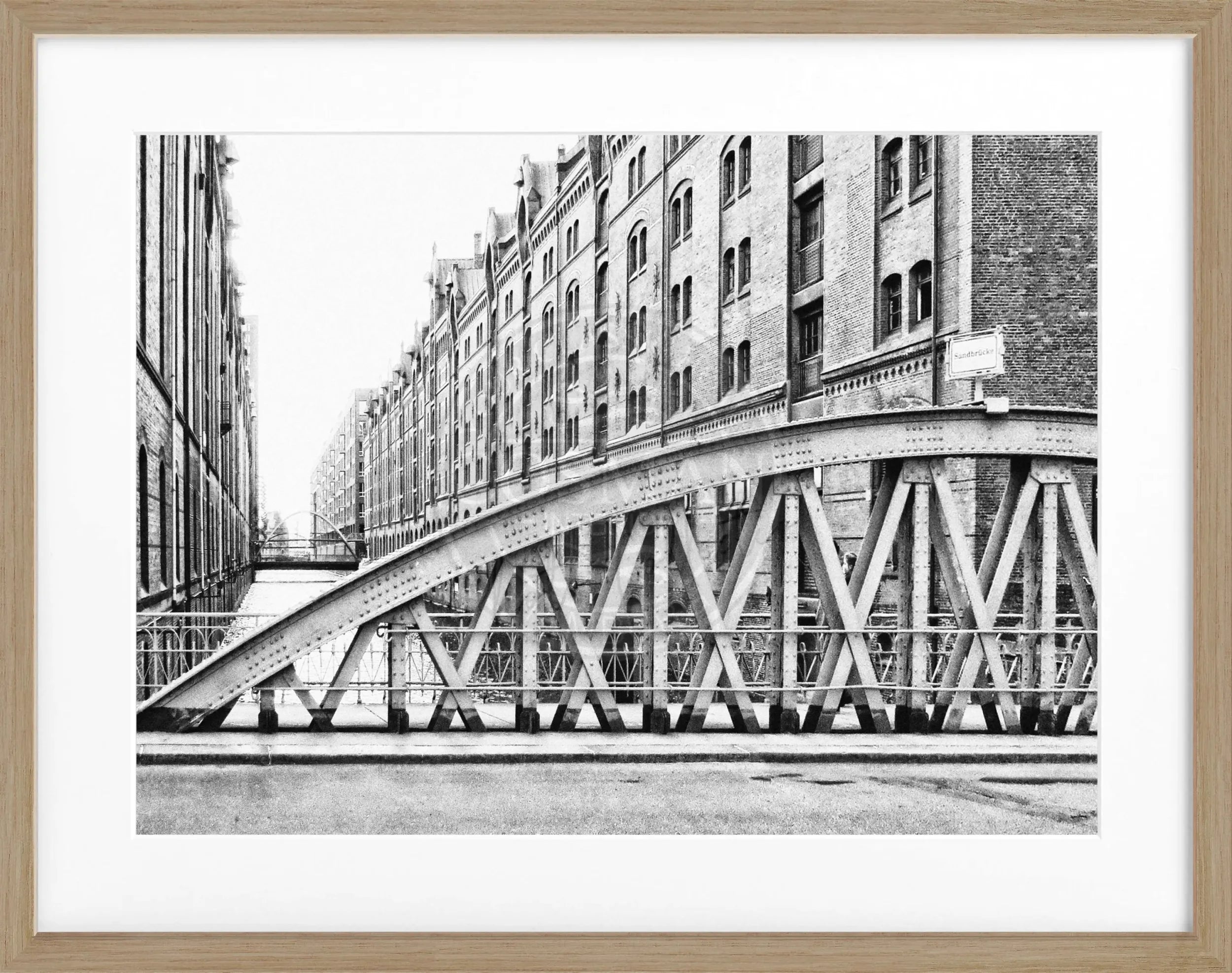 Schwarz-weiß Poster mit Rahmen, Hamburg Speicherstadt Motiv, von Cosman-Photocollection, 31x25cm, Wanddekoration