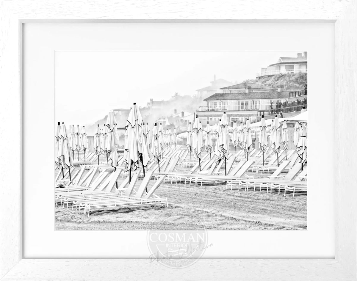 Schwarz-weiß Poster mit Rahmen, Hamptons Long Island ’Beach’, von Cosman-Photocollection, 31x25 cm, Strandmotiv