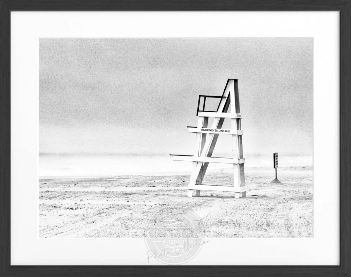 Schwarz-weiß Poster mit Rahmen, Hamptons Long Island Strand, von Cosman-Photocollection, 31x25 cm, maritime Atmosphäre