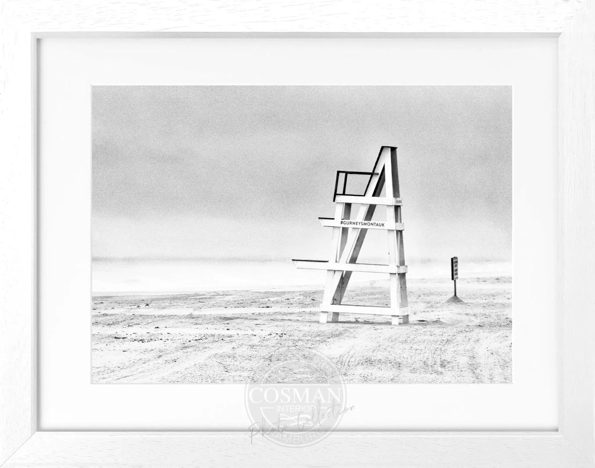 Schwarz-weiß Poster mit Rahmen, Hamptons Long Island Beach Motiv, 31x25 cm, von Cosman-Photocollection