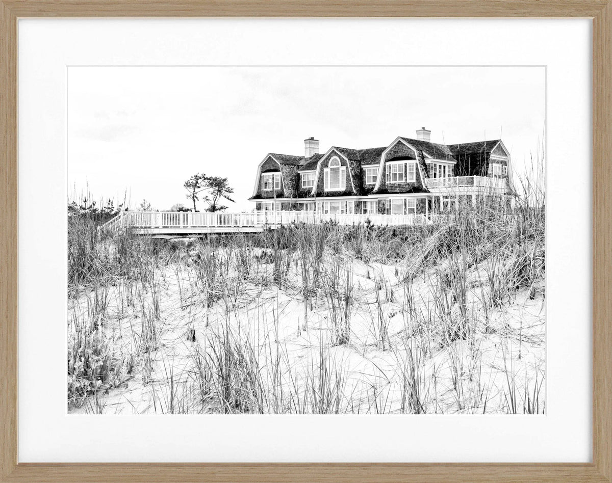 Schwarz-weiß Poster mit Rahmen, Hamptons Long Island ‚Beach House‘, Cosman-Photocollection, 31x25 cm, maritimes Motiv