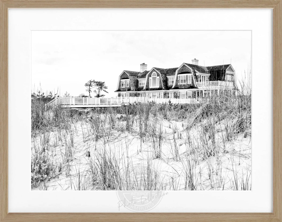 Schwarz-weiß Poster mit Rahmen, Hamptons Long Island ‚Beach House‘, Cosman-Photocollection, 31x25 cm, maritimes Motiv