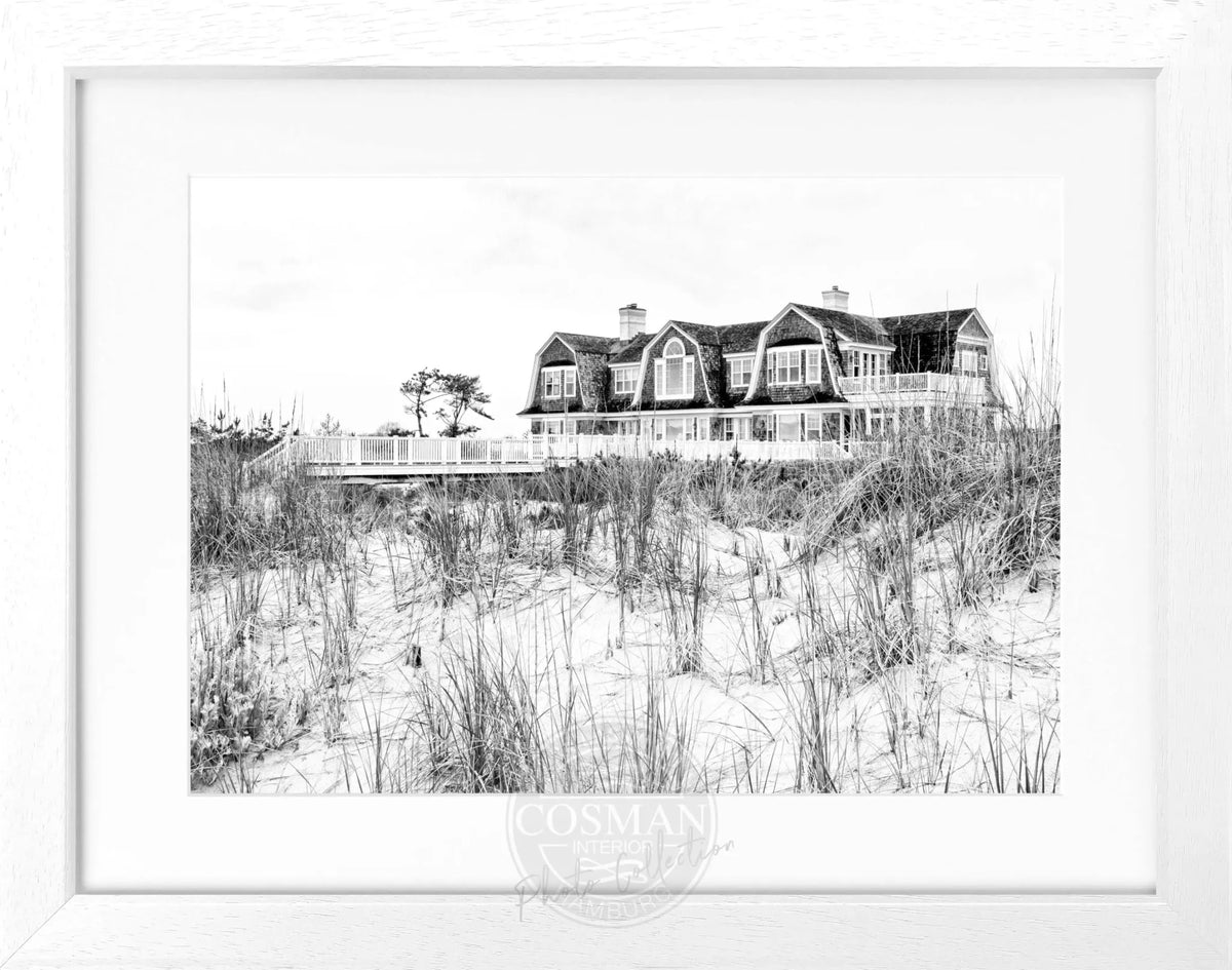 Schwarz-weiß Poster mit Rahmen, Hamptons Long Island ’Beach House’ von Cosman-Photocollection, 31x25cm, dekoratives Wandbild
