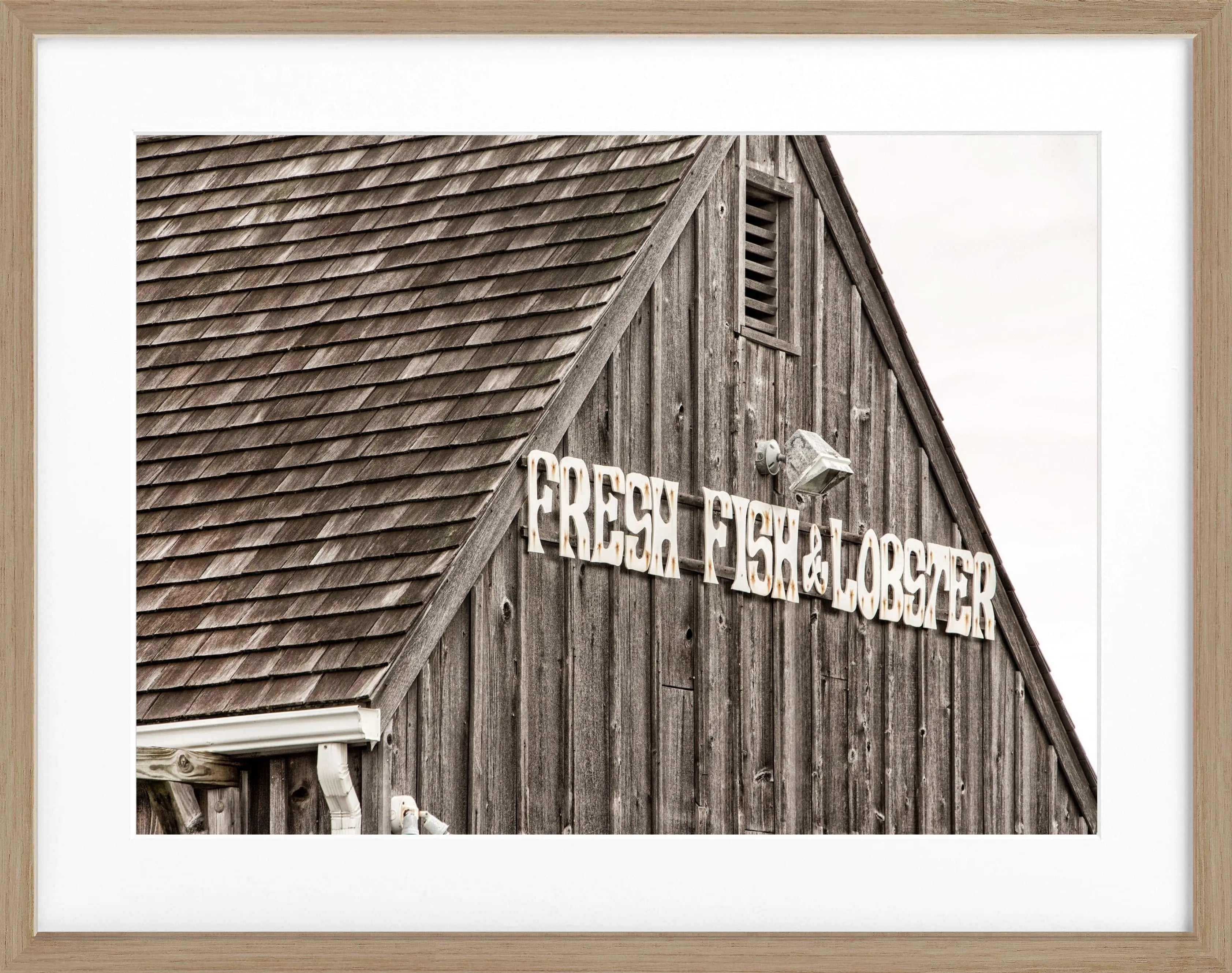 Schwarz-weiß Poster mit Rahmen von Cosman-Photocollection, hamptons Long Island mit Fischmotiv, 31x25 cm