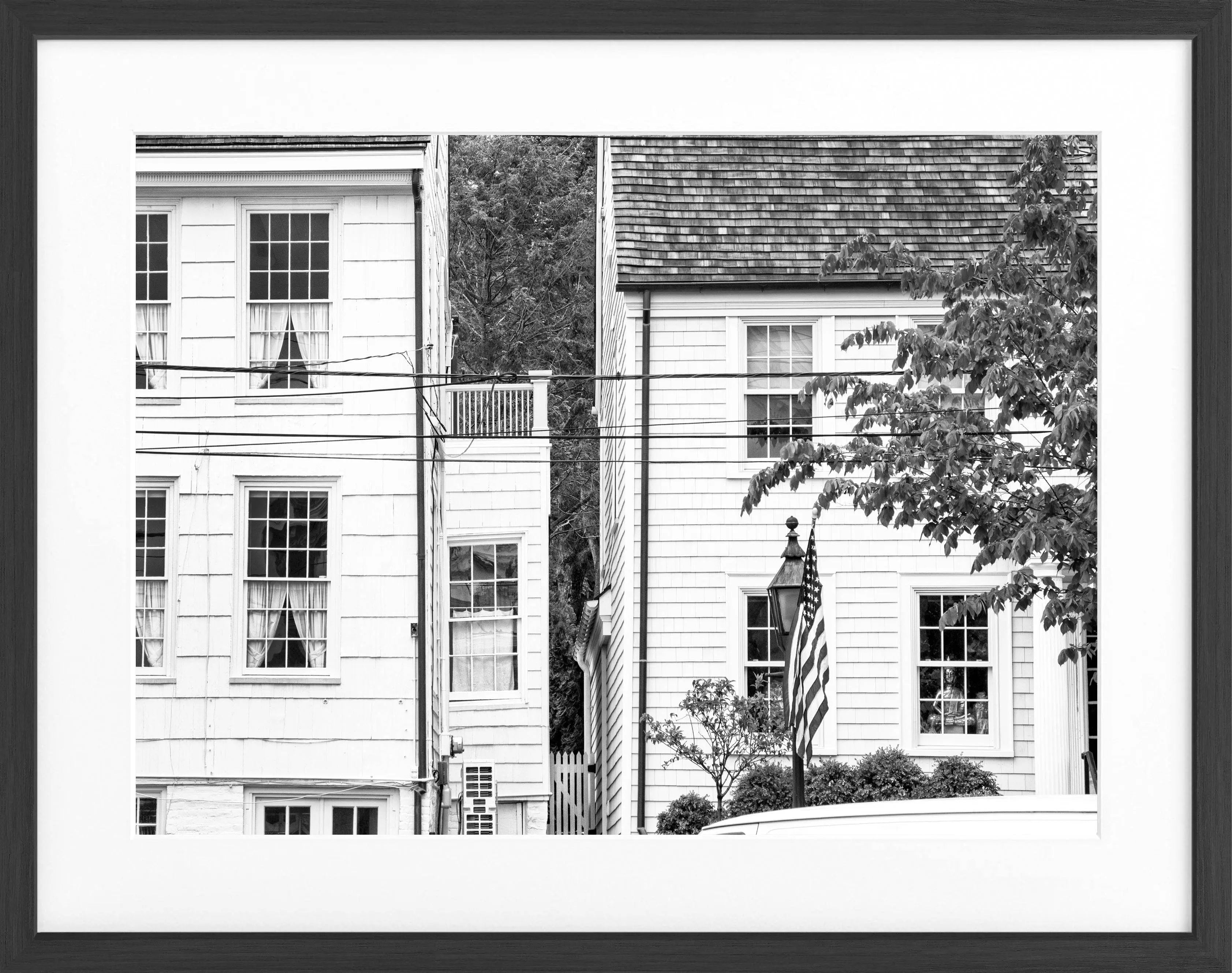 Schwarz-weiß Poster mit Rahmen, Hamptons Long Island, Cosman-Photocollection, 31x25cm, Wanddekoration