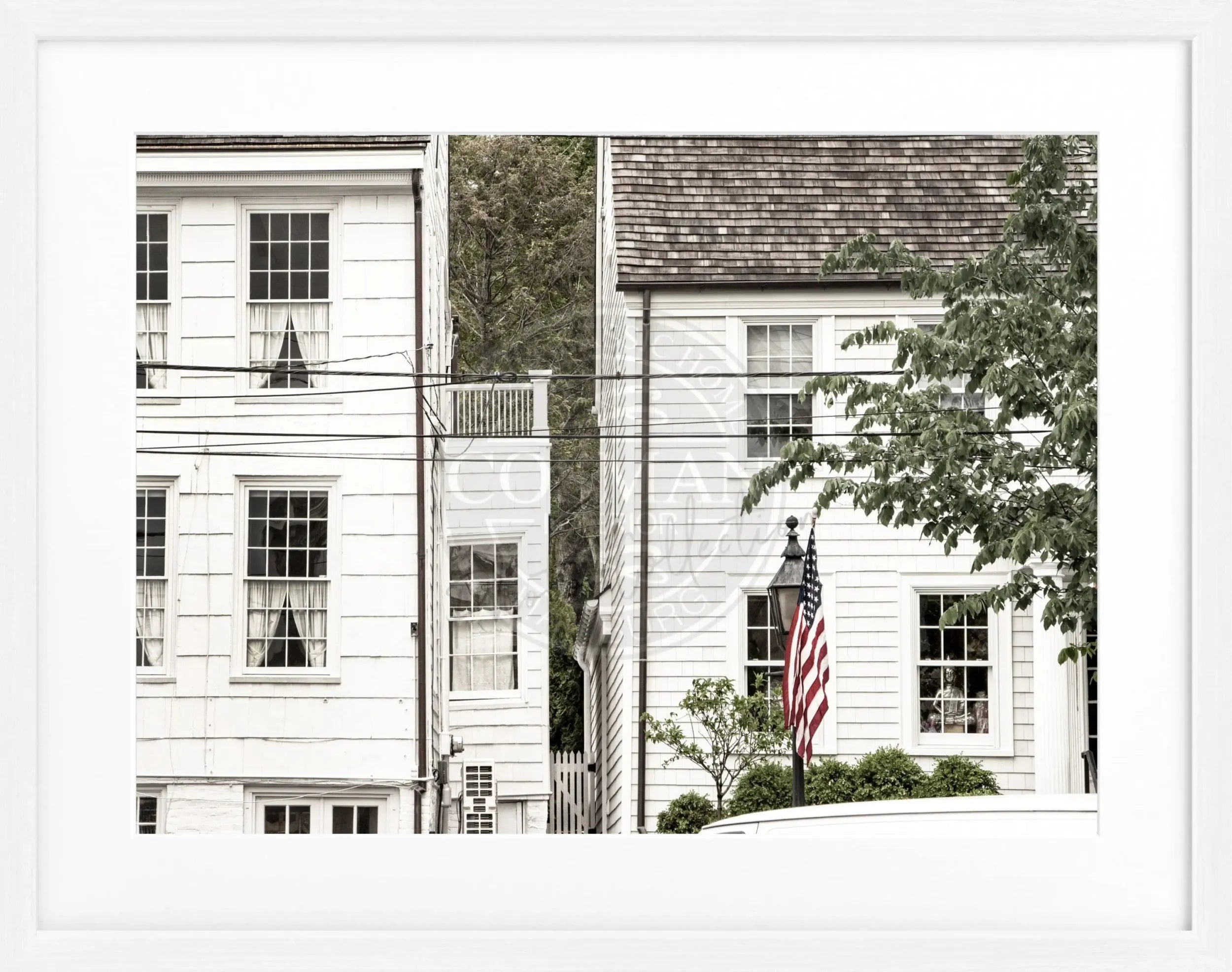 Schwarz-weiΓ Poster mit Rahmen, Hamptons Long Island Motiv, von Cosman-Photocollection, 31x25cm, stilvolle Wanddekoration