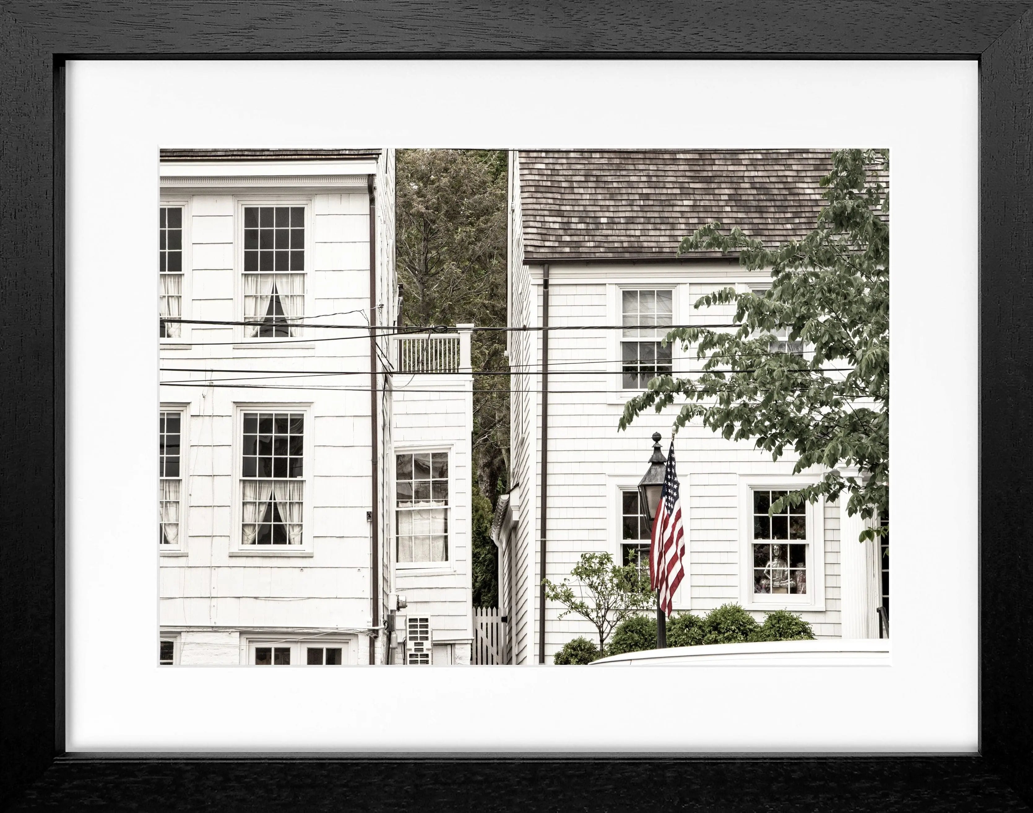 Schwarz-weiß Poster mit Rahmen, Hamptons Long Island, von Cosman-Photocollection, 31x25 cm, dekoratives Wandbild