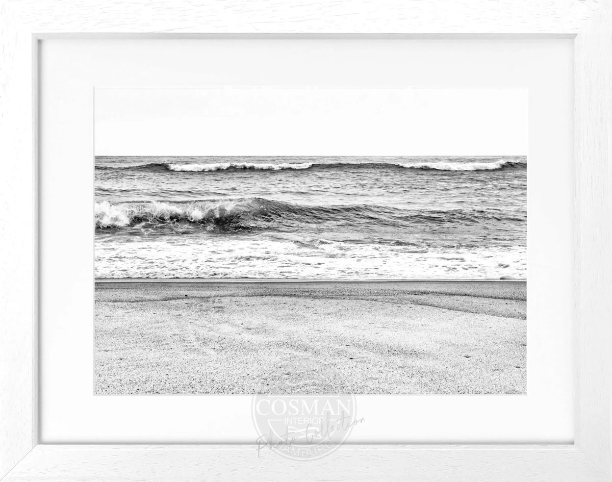 Schwarz-weiß Poster mit Rahmen, Hamptons Long Island ’Ocean’, von Cosman-Photocollection, 31x25 cm, dekoratives Wandbild