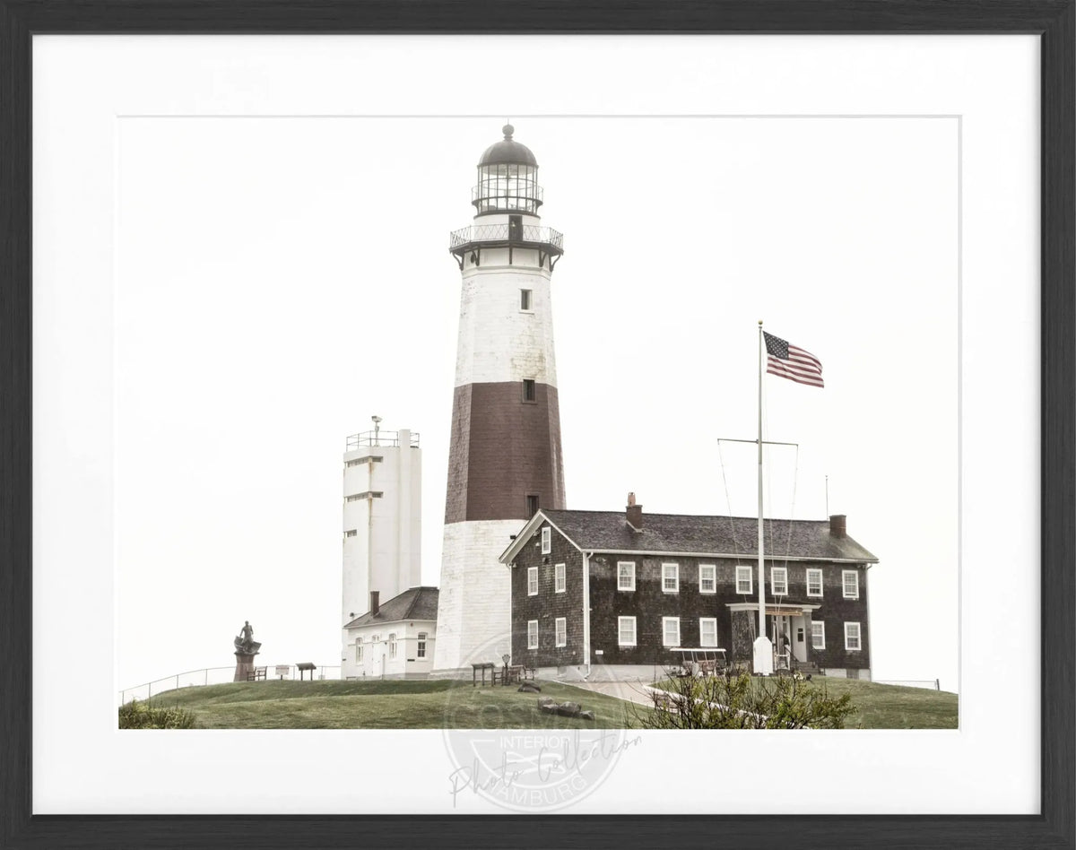 Schwarz-weiß Poster mit Rahmen, Hamptons Montauk Leuchtturm, von Cosman-Photocollection, 31x25 cm, Wanddekoration
