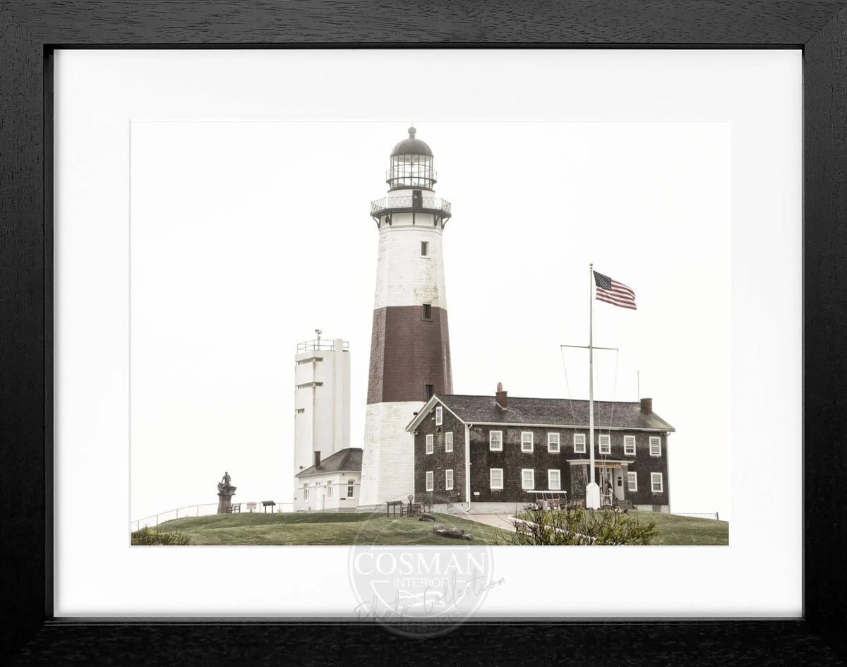 Schwarz-weiß Poster mit Rahmen, Hamptons Montauk Leuchtturm, Cosman-Photocollection, 31x25cm, dekoratives Wandbild