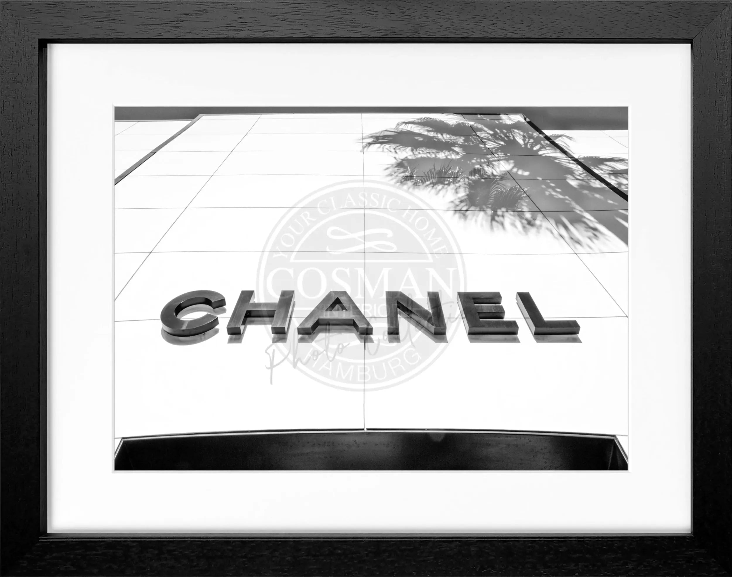 Schwarz-weiß Poster mit Rahmen, Kalifornien Beverly Hills, mit Chanel-Motiv, von Cosman-Photocollection, 31x25cm