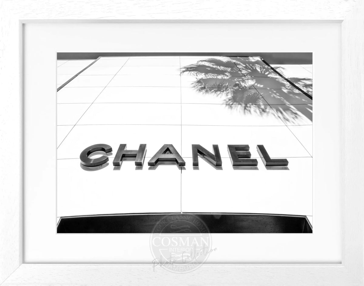 Schwarz-weiß Poster mit Rahmen, Kalifornien Beverly Hills, mit Chanel-Motiv, von Cosman-Photocollection, 31x25 cm