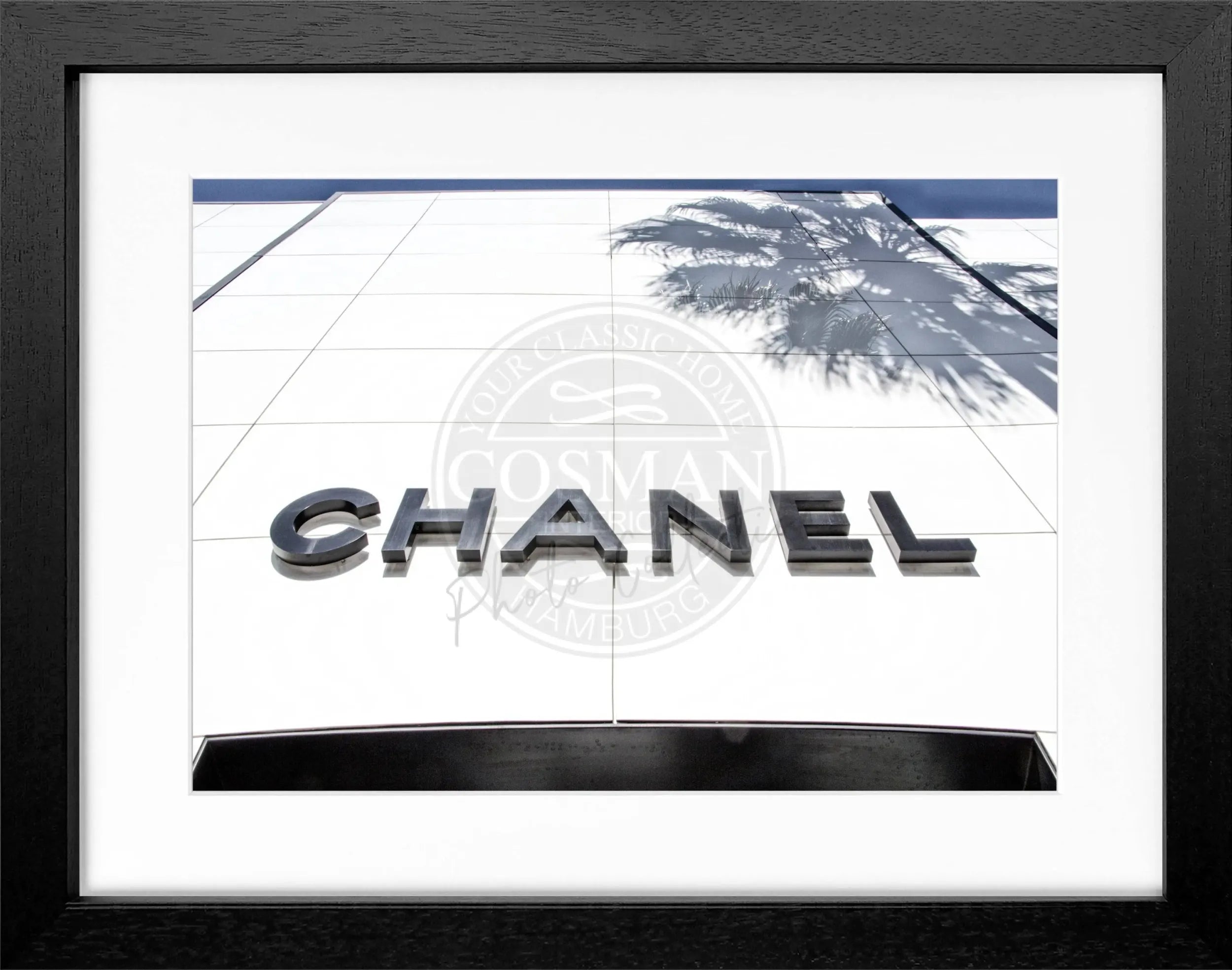Schwarz-weiß Poster mit Rahmen, Kalifornien Beverly Hills, mit Chanel-Motiv, von Cosman-Photocollection, 31x25 cm