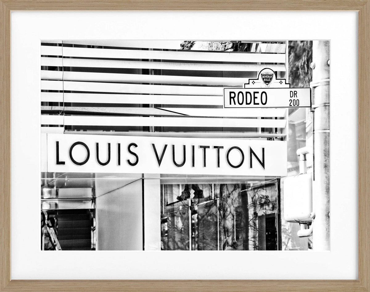 Schwarz-weiß Poster mit Rahmen, Kalifornien Beverly Hills, Louis Vuitton Motiv, von Cosman-Photocollection, 31x25cm