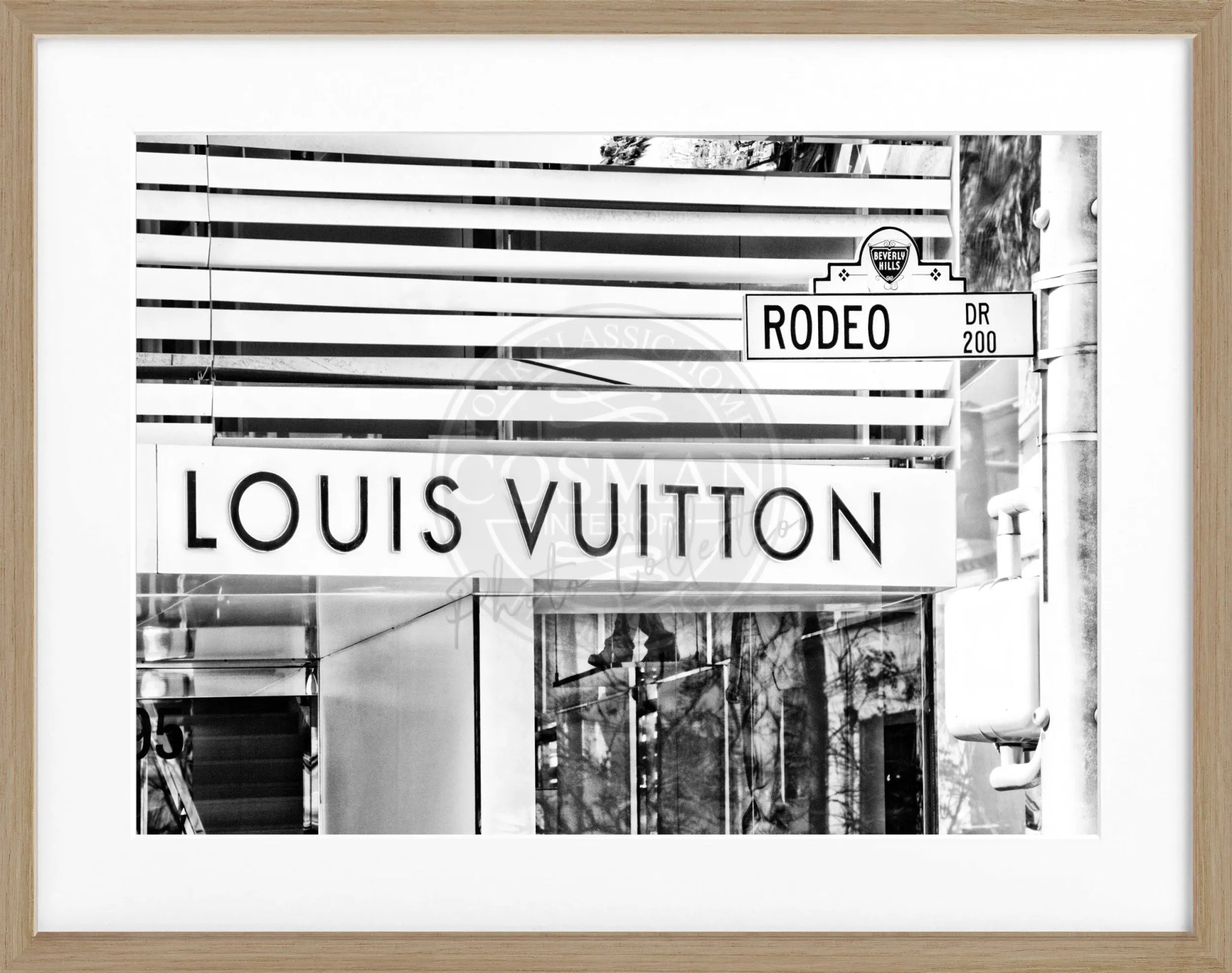 Schwarz-weiß Poster mit Rahmen, Kalifornien Beverly Hills, Louis Vuitton Motiv, von Cosman-Photocollection, 31x25cm