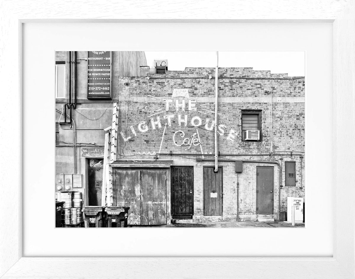 Schwarz-weiß Poster mit Rahmen von Cosman-Photocollection, Kalifornien Hermosa Beach, 31x25cm, Wanddekoration