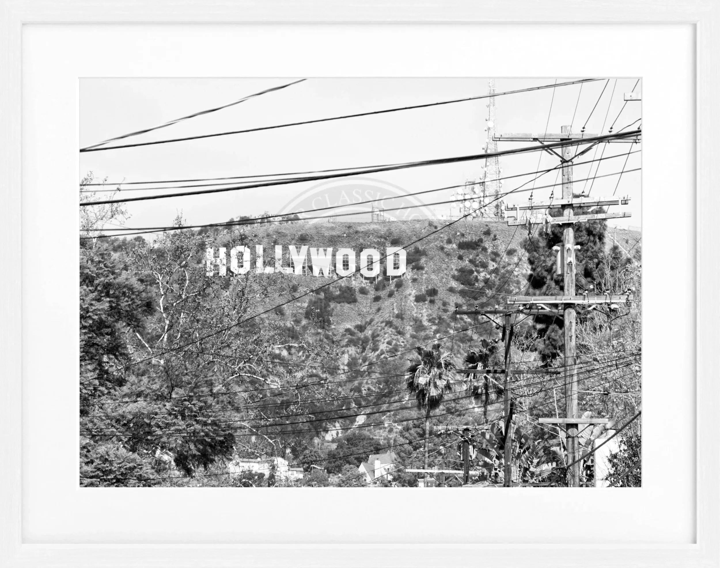 Schwarz-weiß Poster mit Rahmen, Kalifornien Hollywood ’Sign’, von Cosman-Photocollection, Motiv 31x25cm