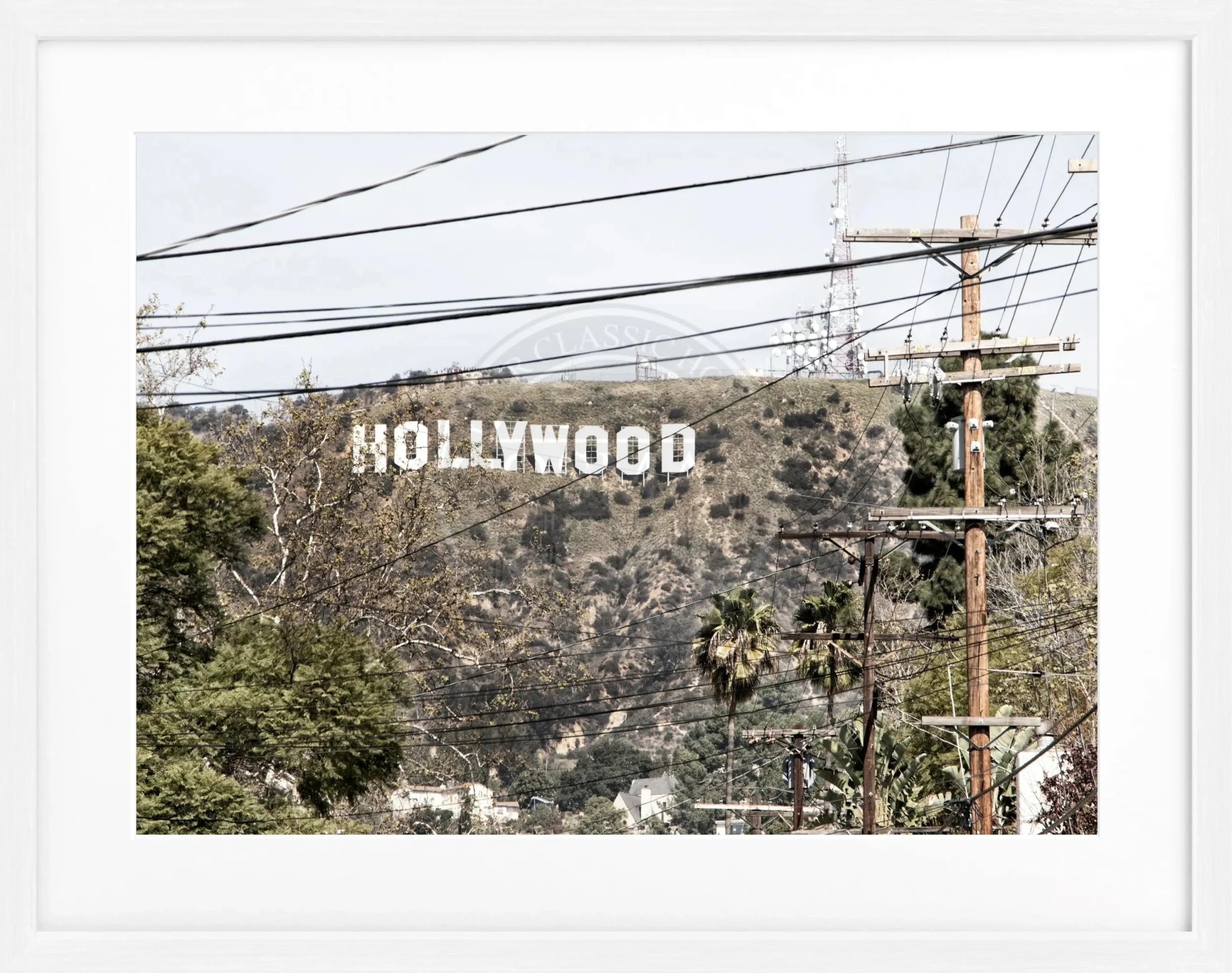 Schwarz-weiß Poster mit Rahmen, Kalifornien Hollywood ’Sign’, Cosman-Photocollection, 31x25cm, Wanddekoration