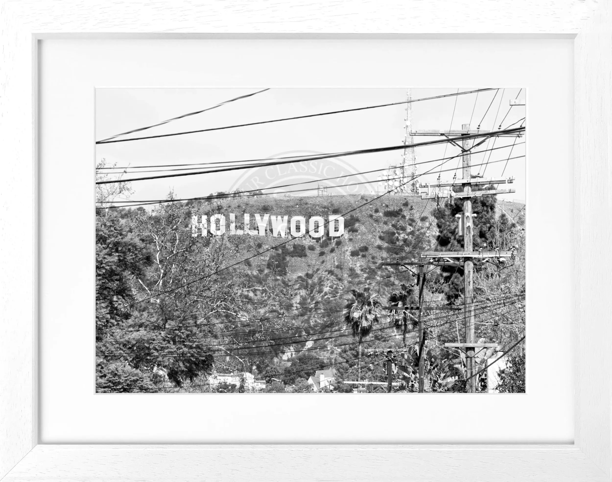 Schwarz-weiß Poster mit Rahmen, Kalifornien Hollywood Sign, Cosman-Photocollection, 31x25cm, Wanddekoration