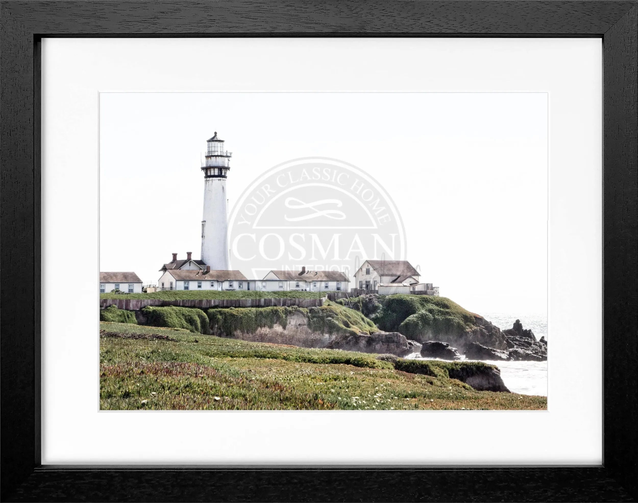 Schwarz-weiß Poster mit Rahmen von Kalifornien, Lighthouse-Motiv, von Cosman-Photocollection, 31x25 cm groß
